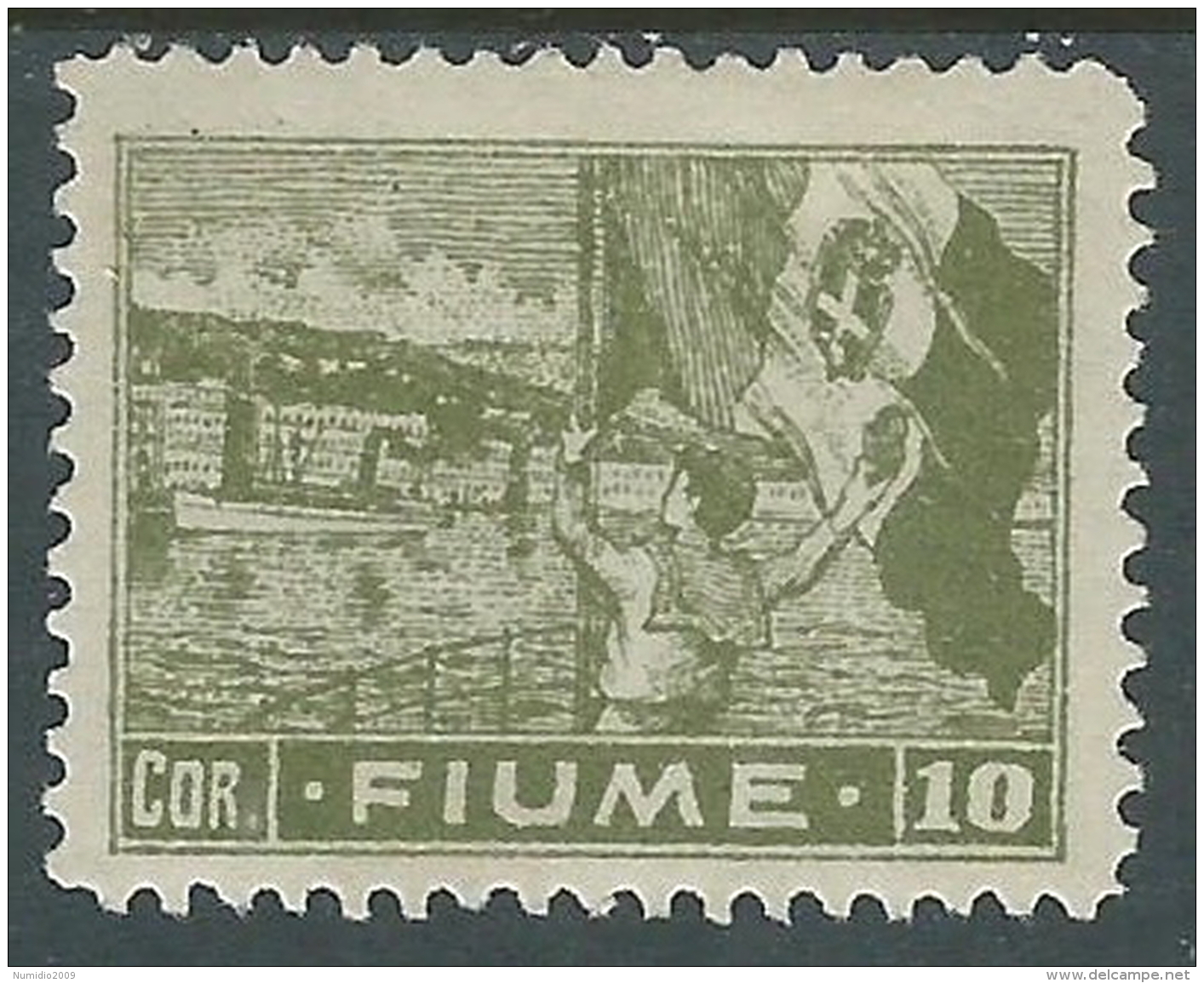 1919 FIUME ALLEGORIE E VEDUTE 10 COR CARTA C MH * - P55-10 - Fiume