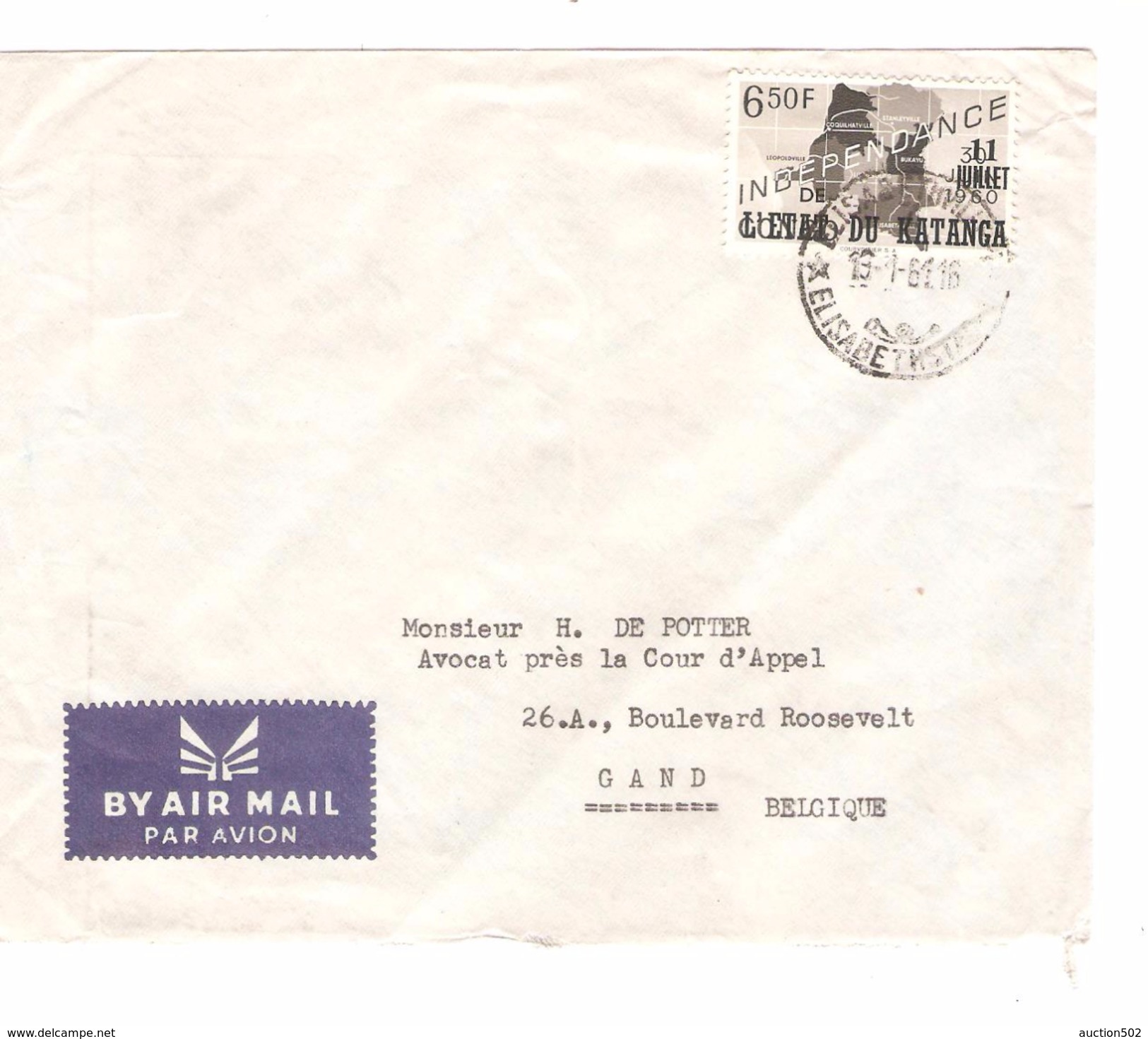Katanga TP 6.50 Frs S/L.c.Elisabethville 13/1/1961 V.Gand PR4632 - Katanga