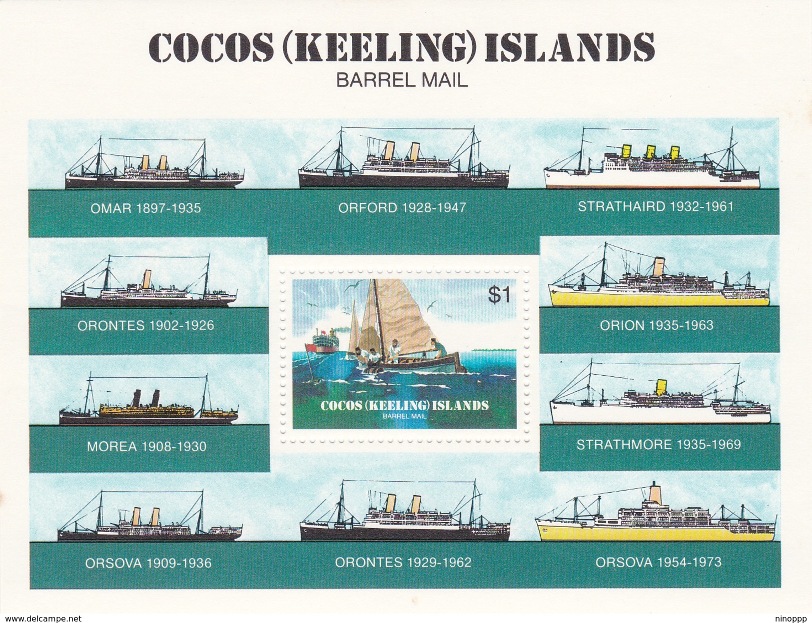 Cocos (Keeling) Islands SG 114 MS  1984 Barrel Mail MNH Miniature Sheet - Cocos (Keeling) Islands