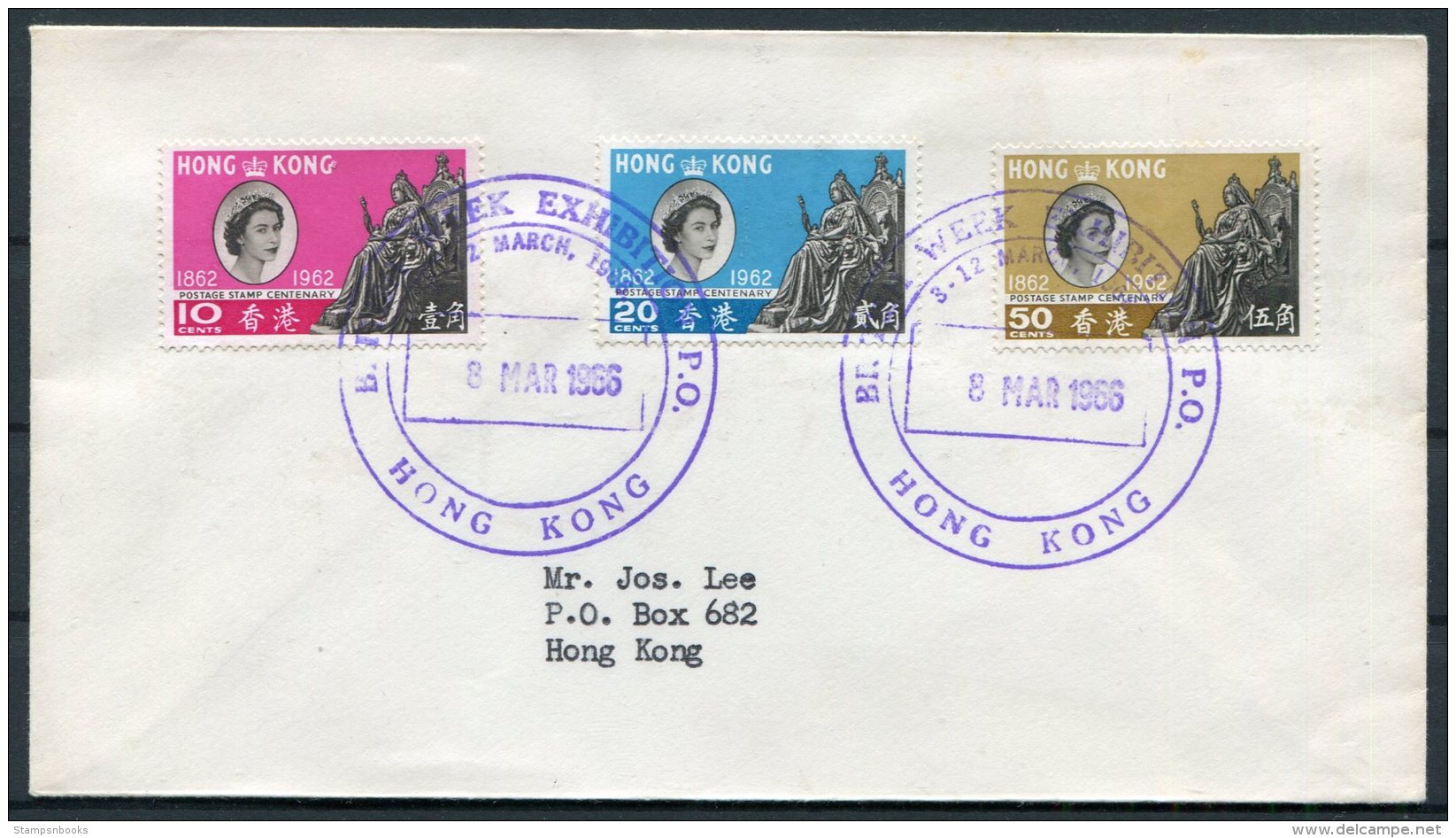 1966 Hong Kong British Week Exhibition Cover. 1962 Stamp Centenary Set - Cartas & Documentos