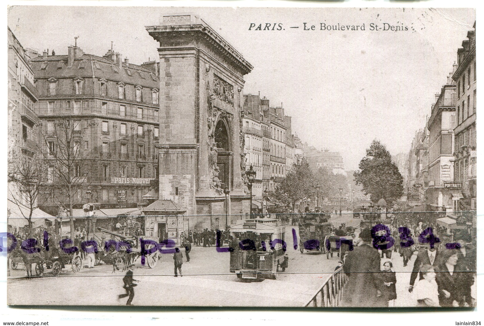 - Paris - Le Boulevard St Denis, écrite, Tramway, Calèche, Attelage, écrite, épaisse, 1913, TBE, Scans. - Autres & Non Classés
