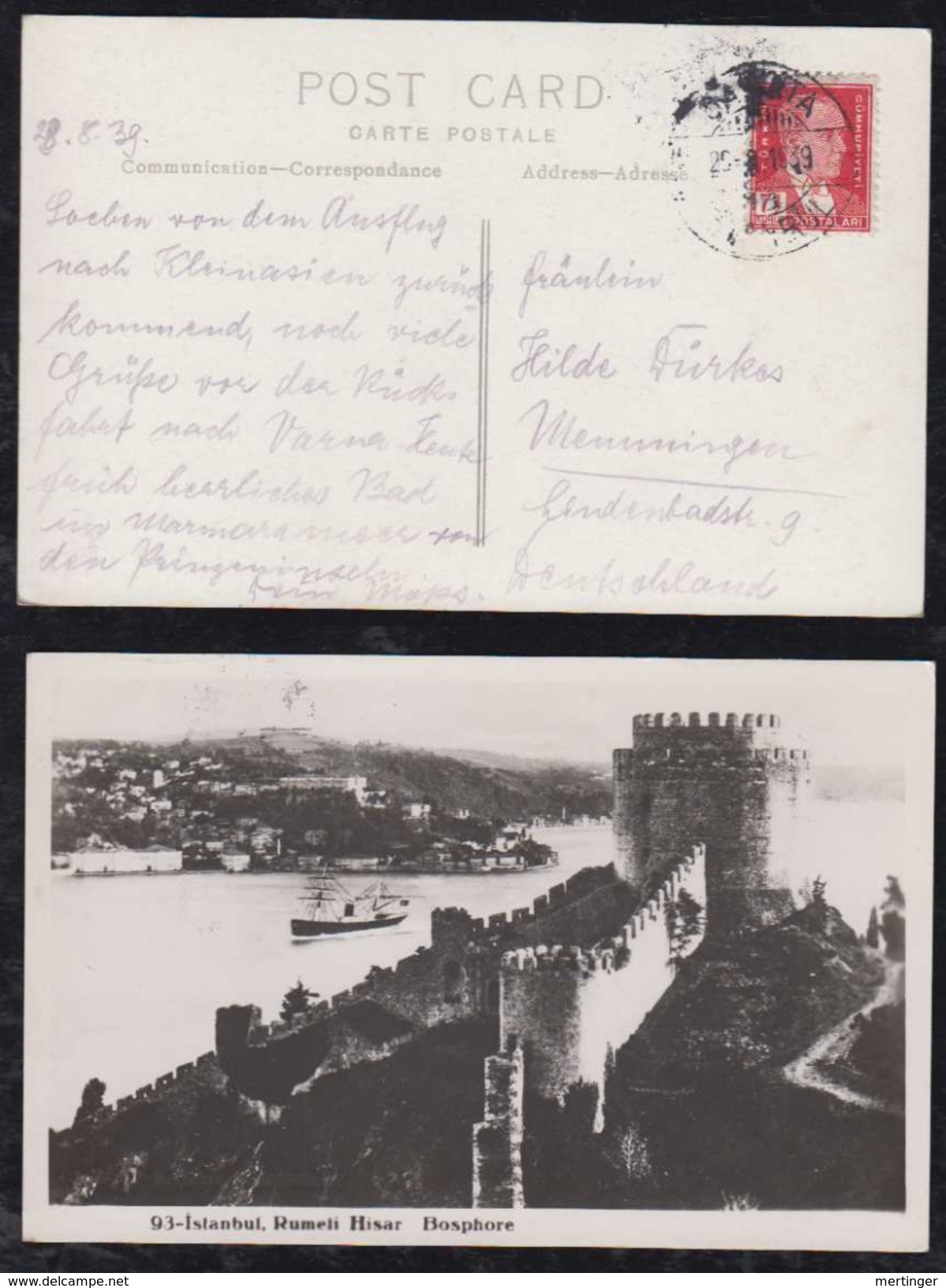 Türkei Turkey 1939 Picture Postcard ISTANBUL To MEMMINGEN Germany - 1934-39 Sandschak Alexandrette & Hatay