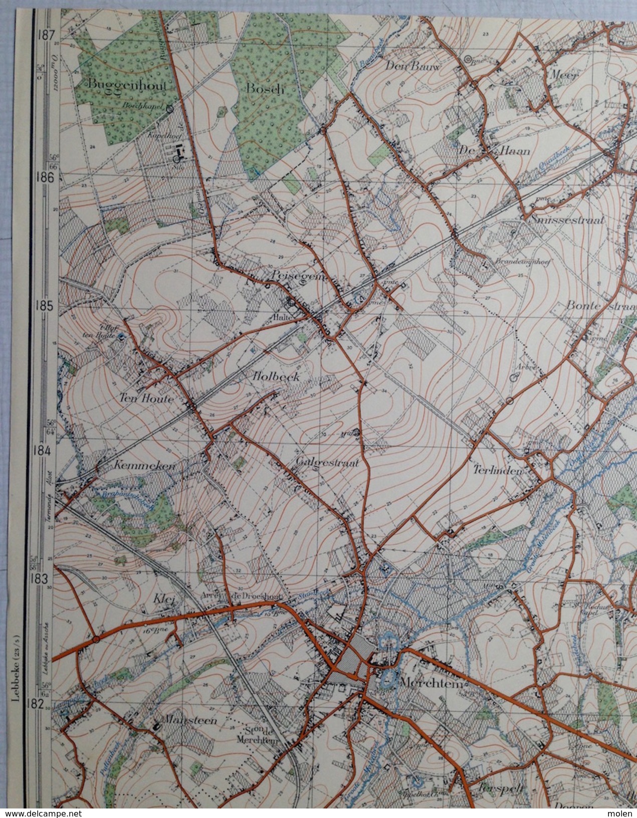 Oude STAFKAART 23/6 Uit 1930 MERCHTEM WOLVERTEM MOLLEM PEIZEGEM STEENHUFFEL ROSSEM IMPDE OPPEM BRUSSEGEM BOLLEBEEK S551 - Merchtem