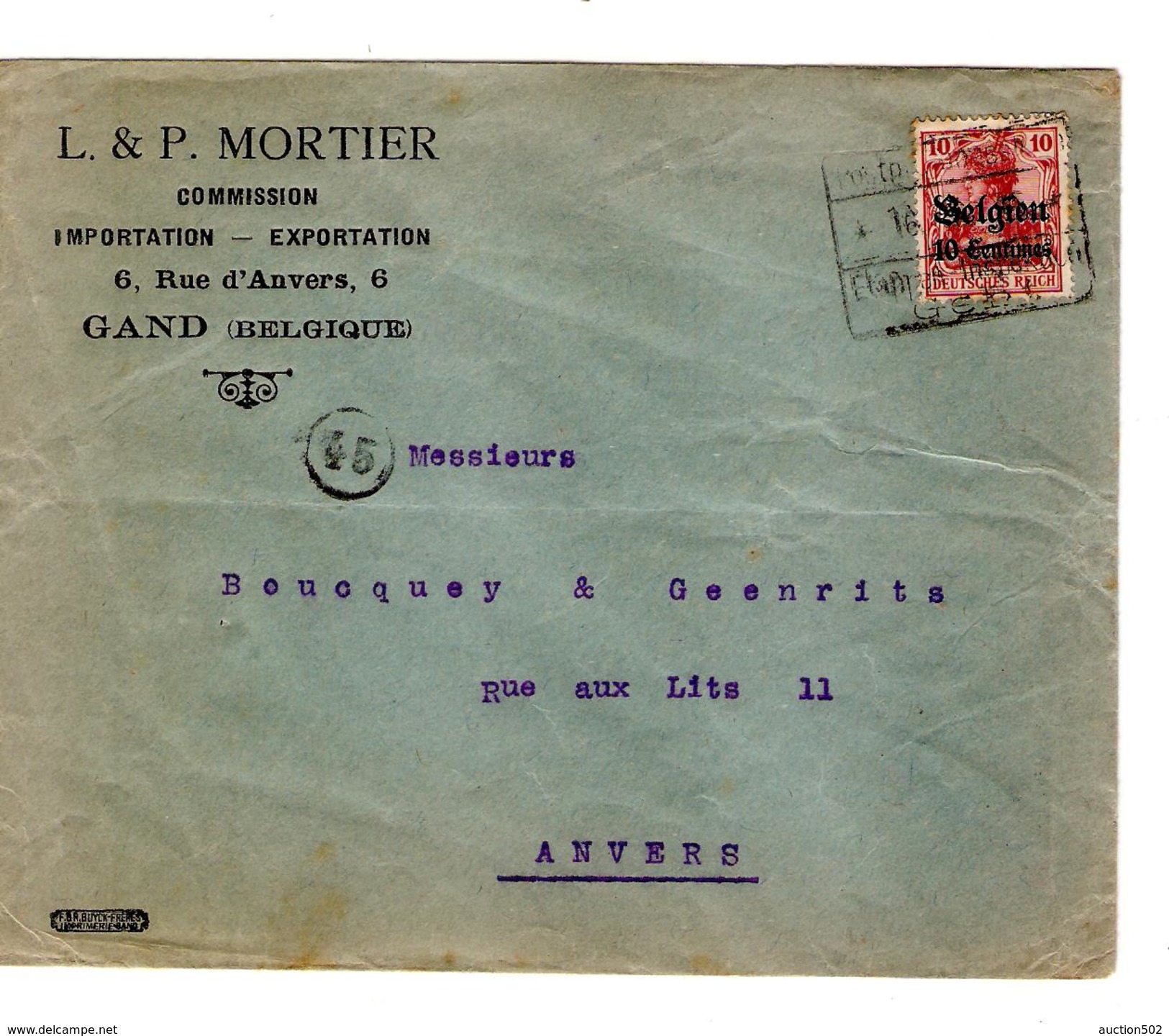 Guerre-Oorlog 14-18 TP Oc 3 L&P Mortier Gand  C.Post..16/? Etappen..Gent V.Anvers PR4642 - OC26/37 Etappengebied.