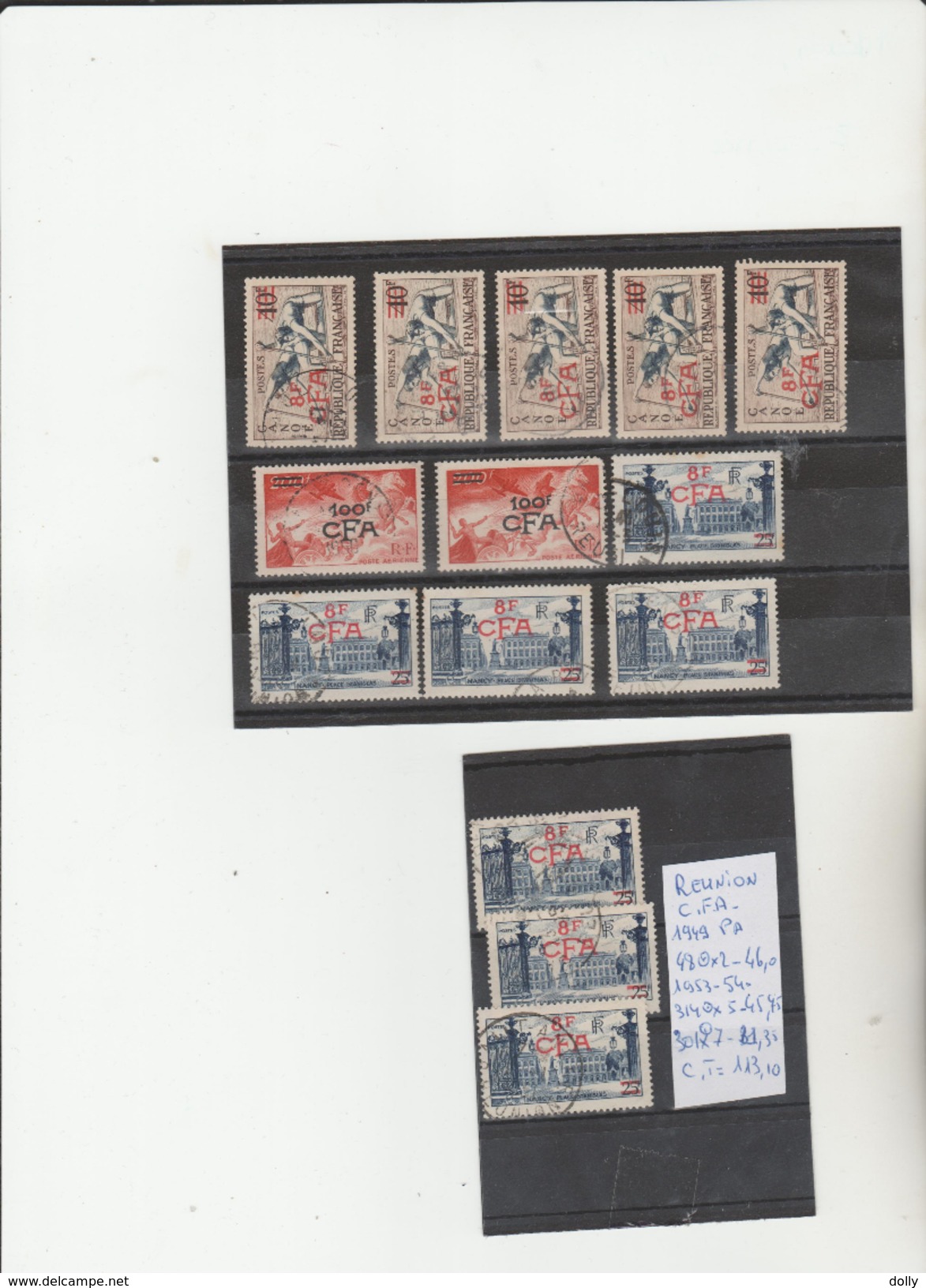 TIMBRES France REUNION ET CFA PA   Oblitérés  NR VOIR SUR PAPIER AVEC TIMBRES COTE 113.10&euro; - Luchtpost