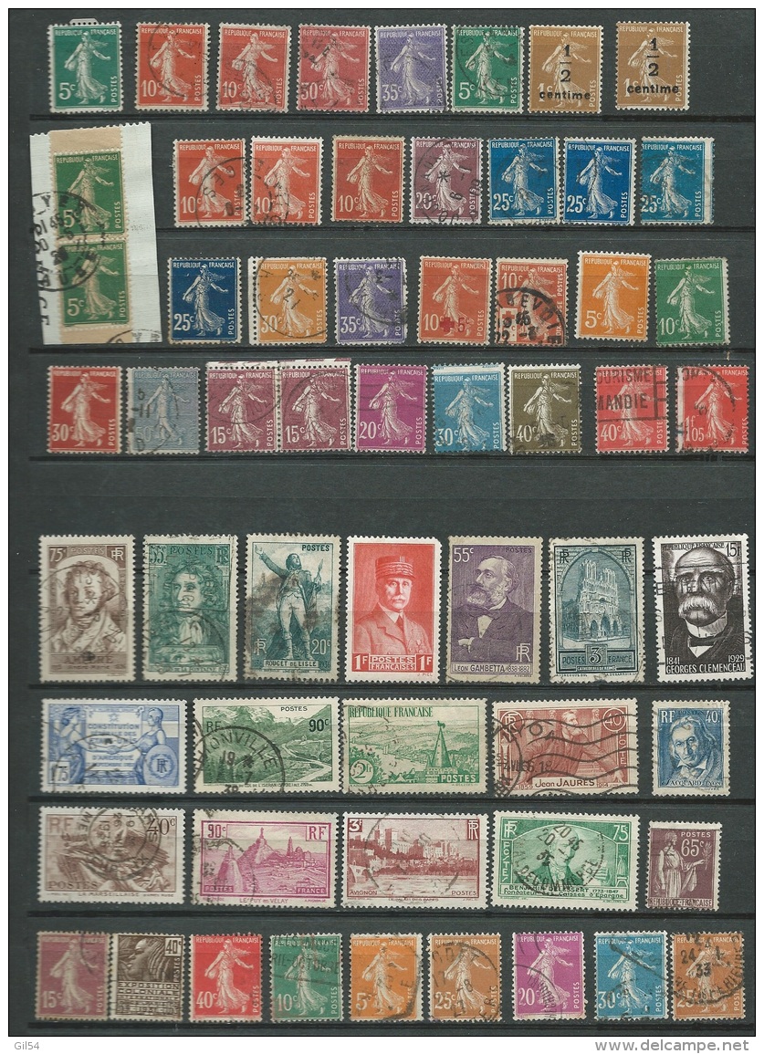 Lot De 59 Timbres Oblitérés, Majorité Semeuses Camée Et Divers  -  Bce64 - 1906-38 Semeuse Camée