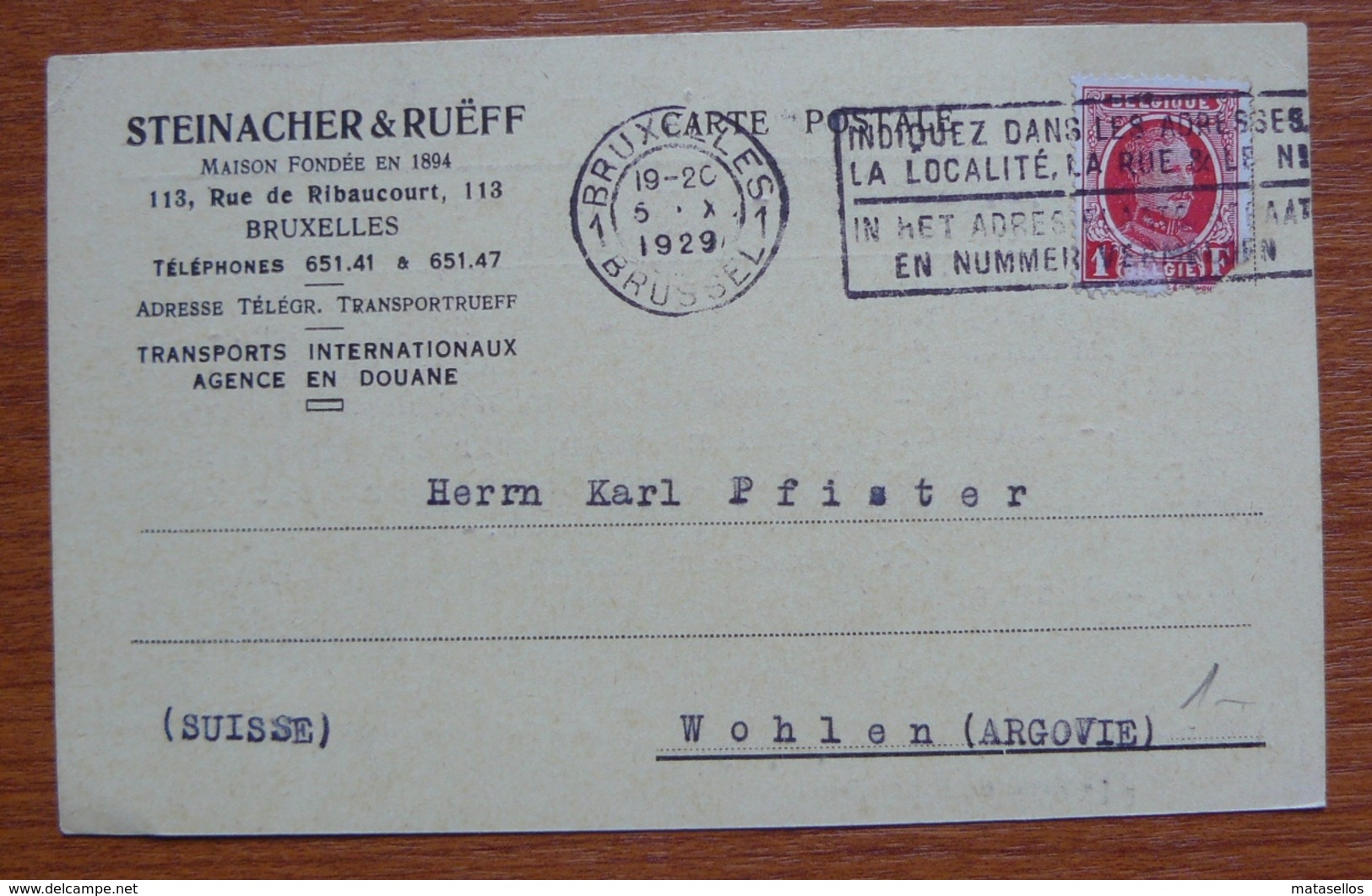 Cover - Letter - Tarjeta Postal Enviada A Suiza 1929 - Otros & Sin Clasificación