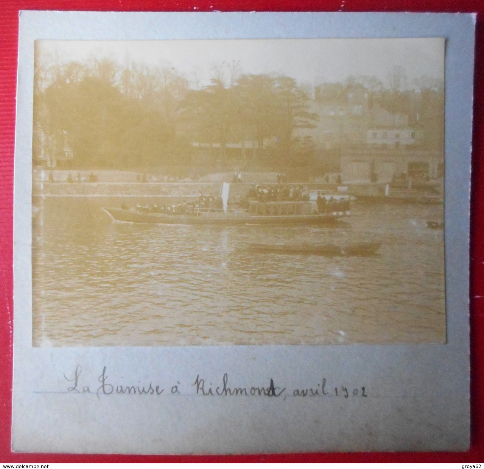 PHOTOGRAPHIE ANCIENNE 1902 - 8x11 -  ANGLETERRE  LA TAMISE à RICHMOND Bateaux (PORTRAIT) - Lieux