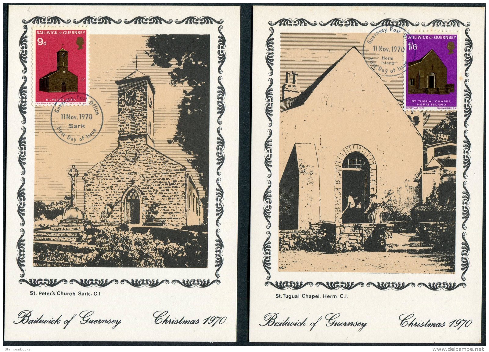 1970 Guensey Christmas Maxicards (4). Alderney Sark Herm - Guernsey