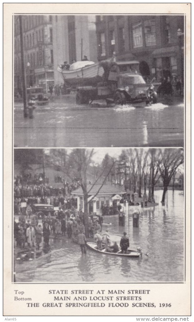 Springfield Massachusetts, 1936 Flood Scenes, Main And Locust Streets, C1930s Vintage Postcard - Springfield