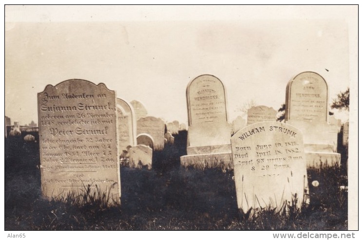 Graves Headstones Cemetery Hendricks Strunk Girunel Family Names, C1900s/10s Vintage Real Photo Postcard - Genealogy