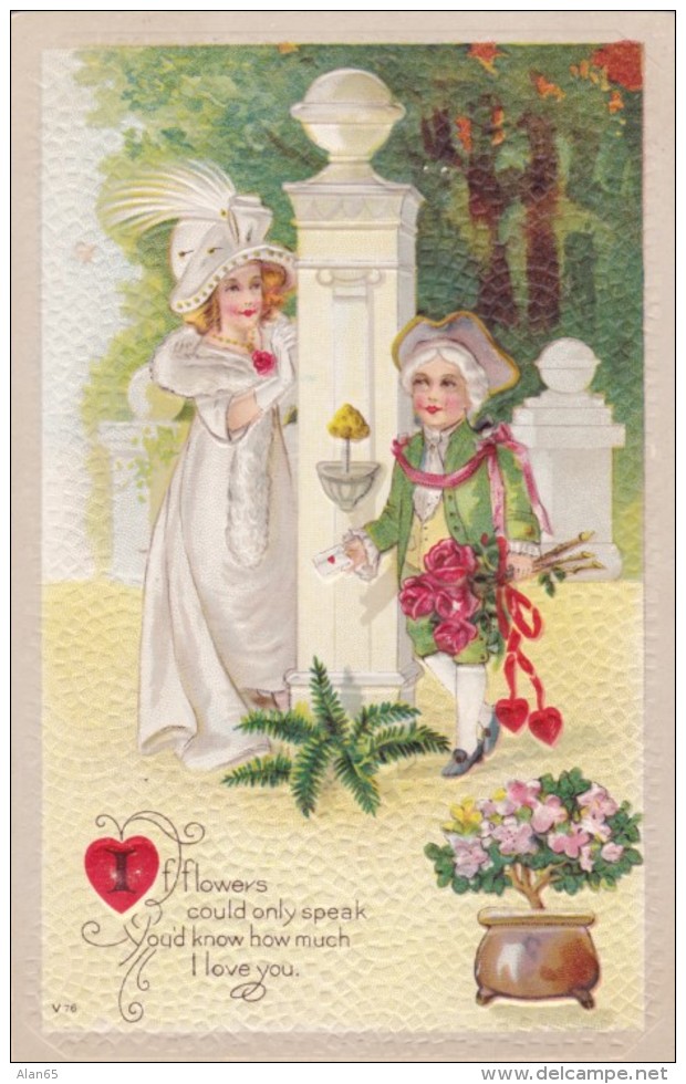 Romance Love Theme, 'If Flowers Could Talk You'd Know How Much I Love You', C1900s Vintage Embossed Postcard - Couples