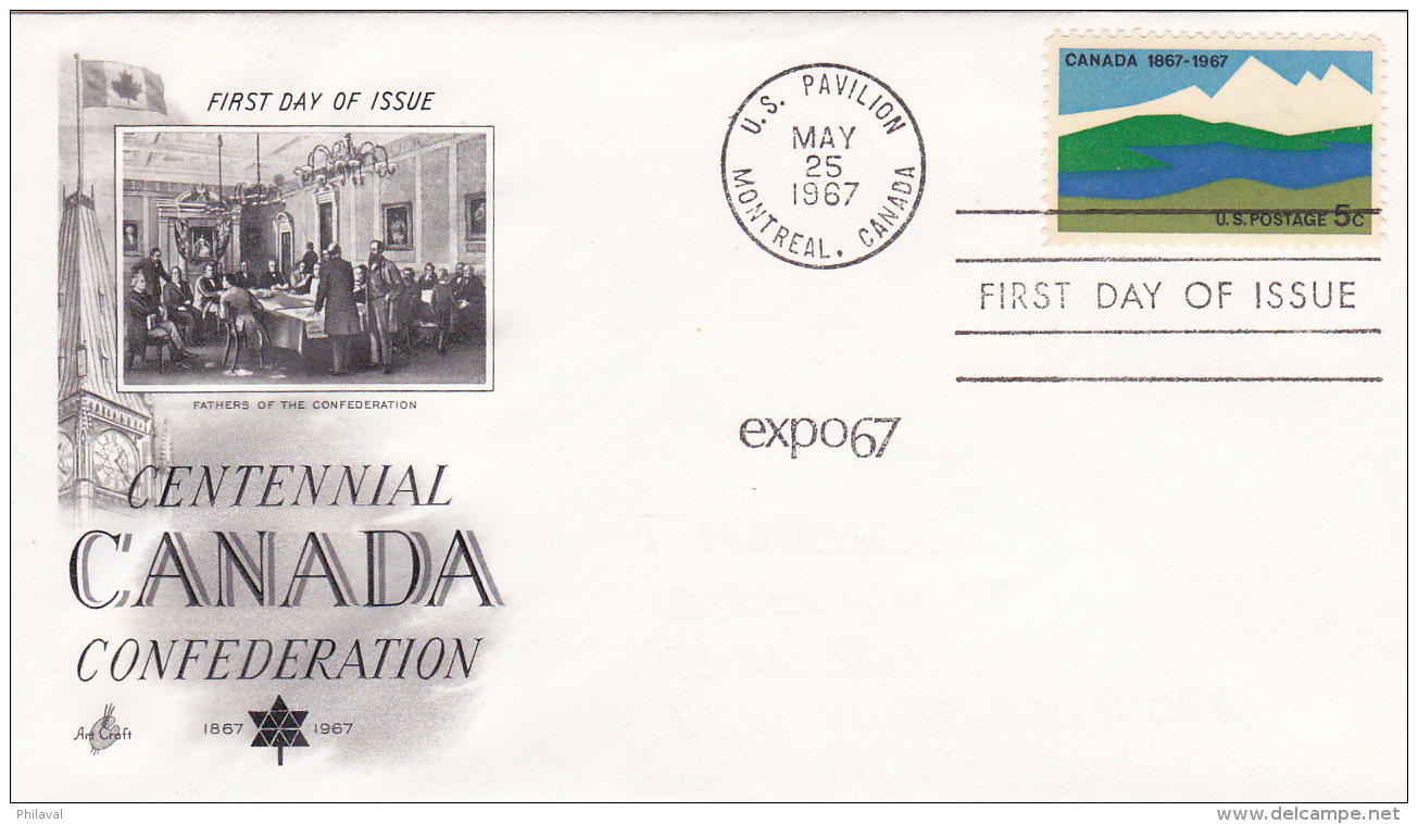 FDC  U.S. Pavilion Montréal, Canada - 25 May 1967 - Centennial Canada Confederation - Expo 67 - 1961-1970