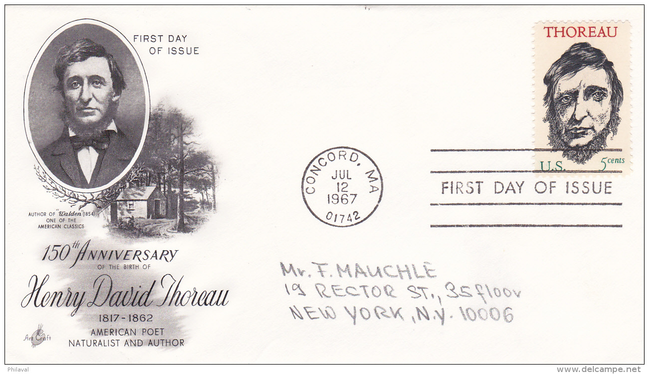 FDC  150 Anniversary Henry David Thoreau - 12 Jul 1967 - 1961-1970