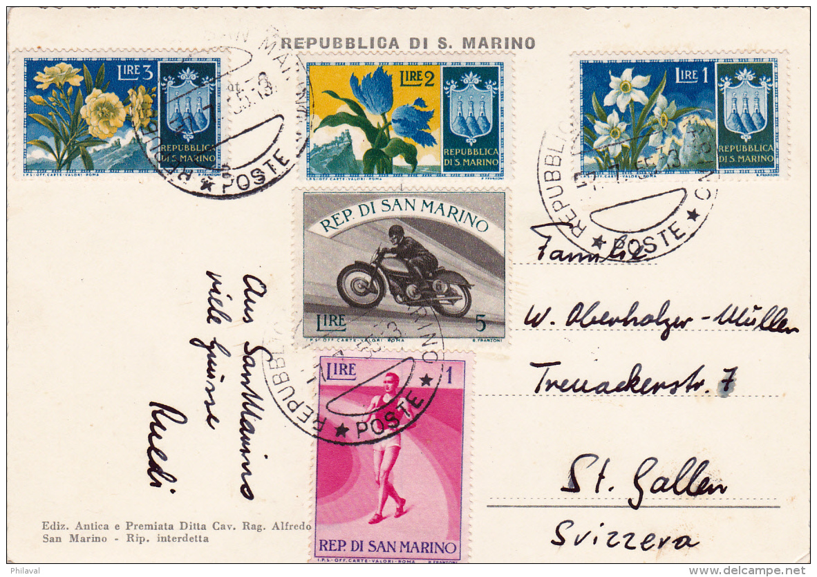 Affranchissement Sur Carte  Postale De St.Marin - 7.7.1955 - Storia Postale