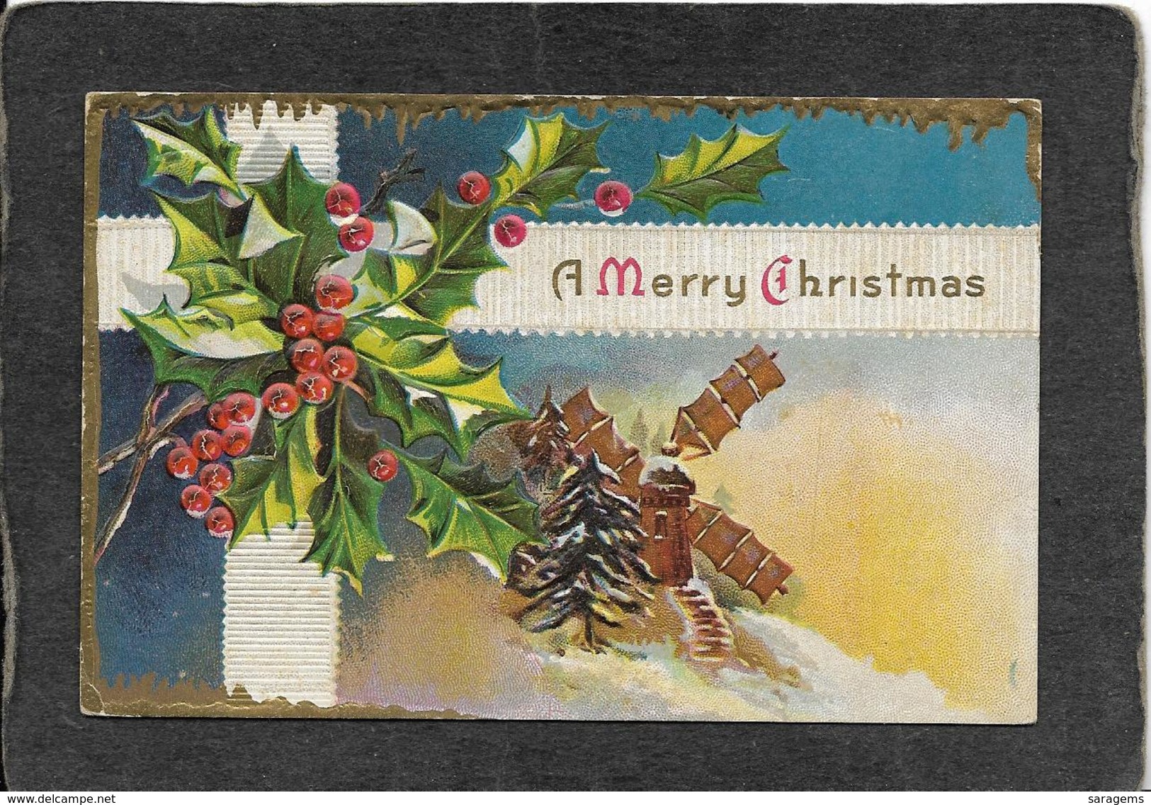 Xmas Wreath And Cross "A Merry Christmas" - Ellen Clapsaddle Antique Wolf & Co.postcard - Clapsaddle