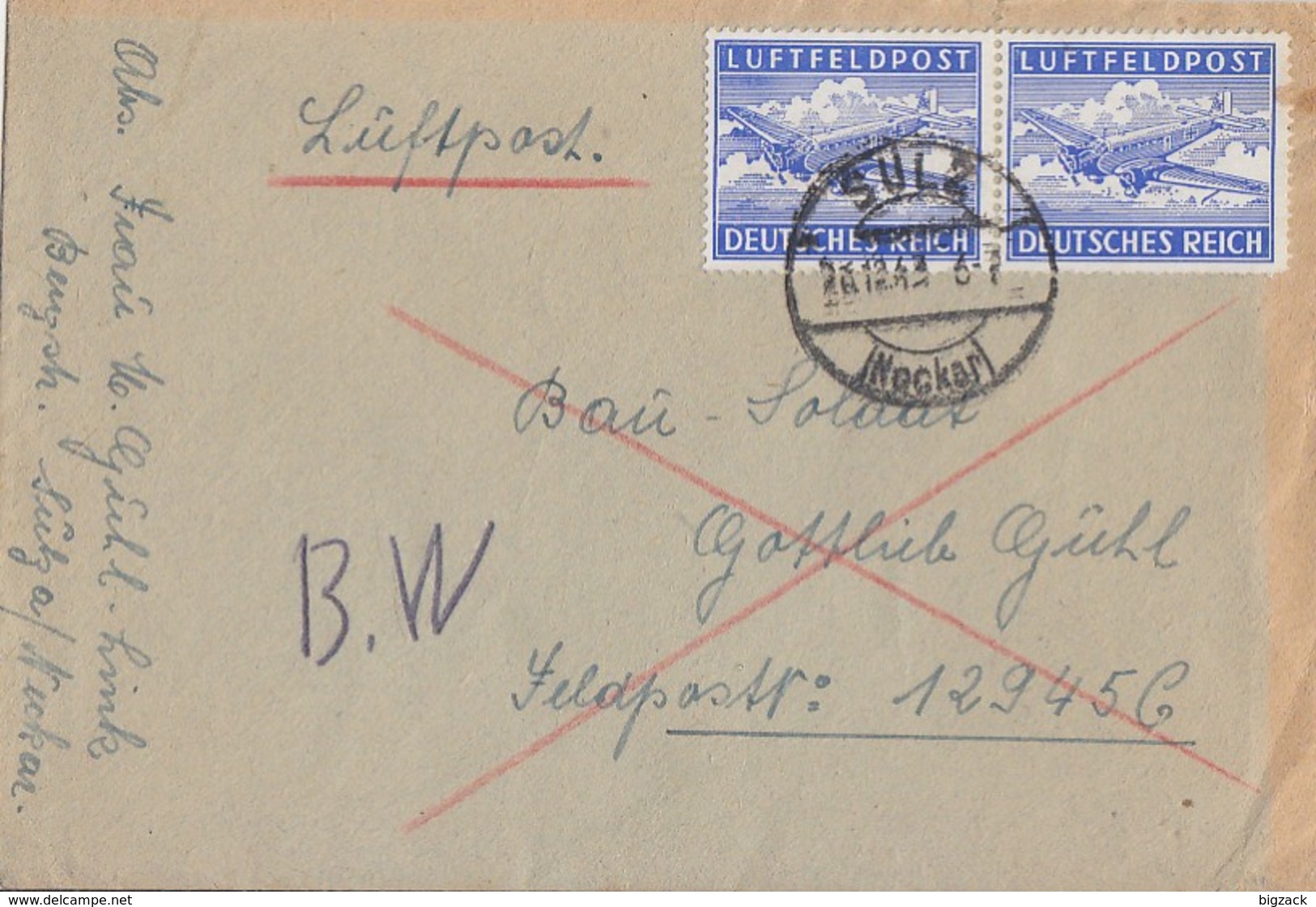 DR Feldpostbrief Mef Minr.2x 1 Sulz (Neckar) 28.12.43 - Briefe U. Dokumente