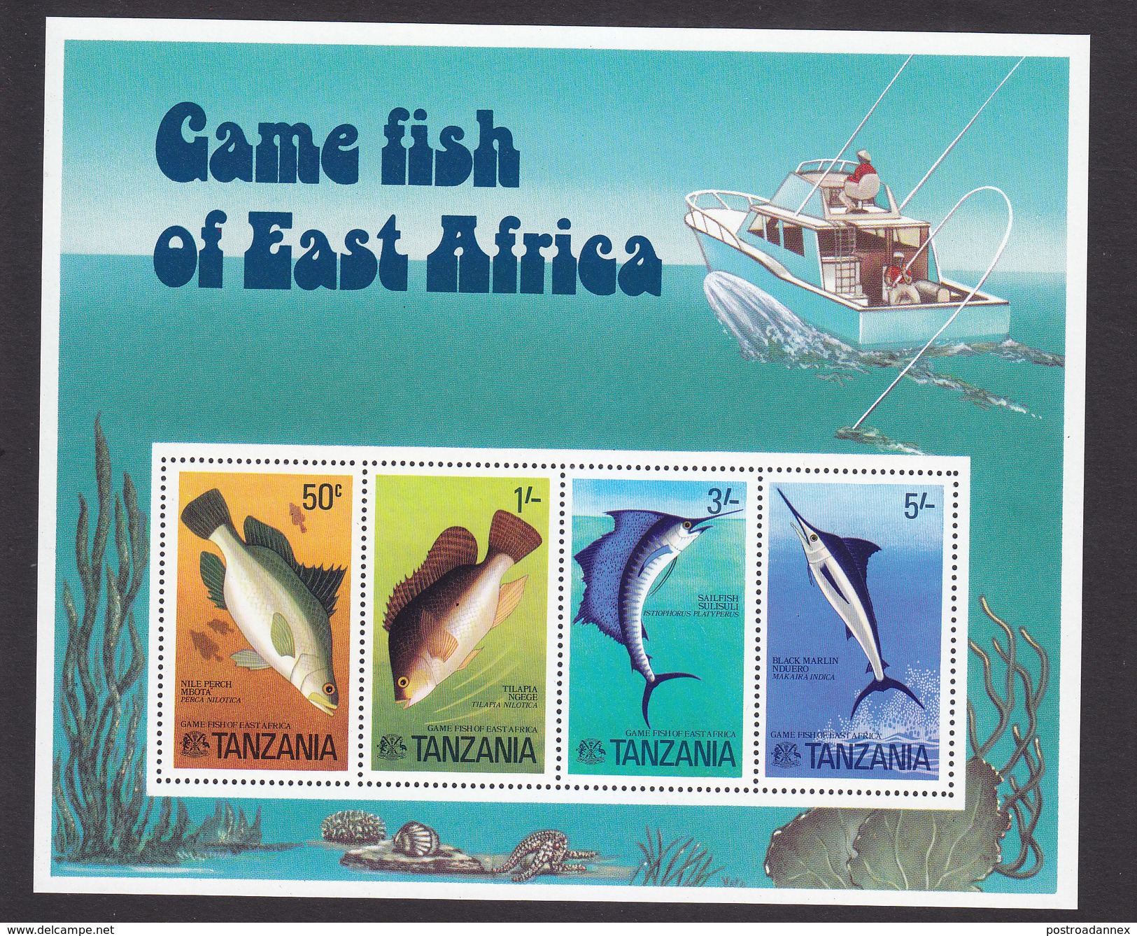 Tanzania, Scott #69a, Mint Never Hinged, Fishing, Issued 1977 - Tanzania (1964-...)