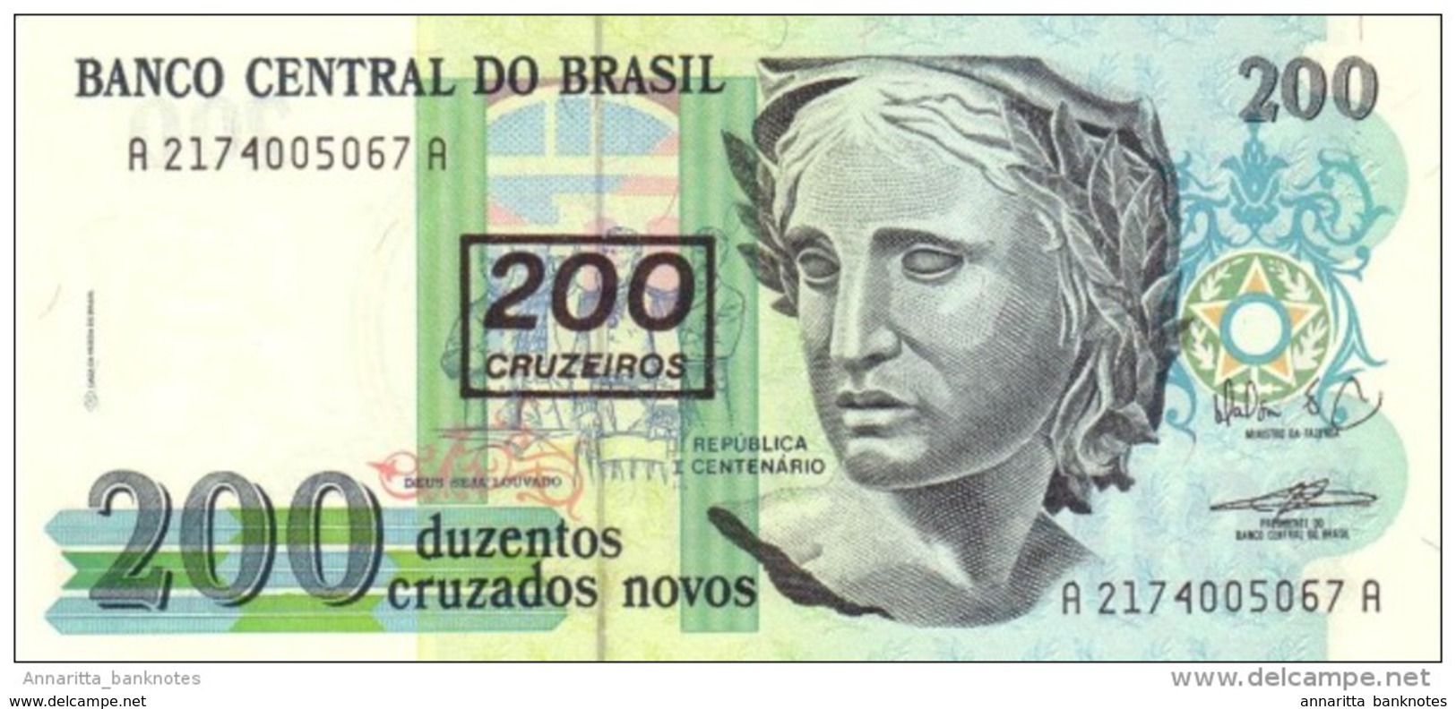 BRAZIL 200 CRUZEIROS ND (1990) P-225 UNC [BR847b] - Brazilië