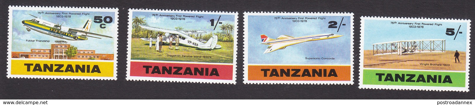 Tanzania, Scott #117-120, Mint Hinged, Planes, Issued 1978 - Tanzania (1964-...)