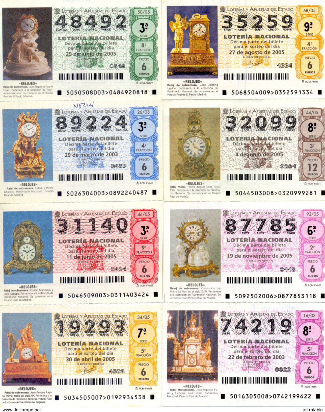 Classe Ouverte " 24 Horloges ", (Loteria Nacional De España) Differents Voir 3 Scan - Uhrmacherei