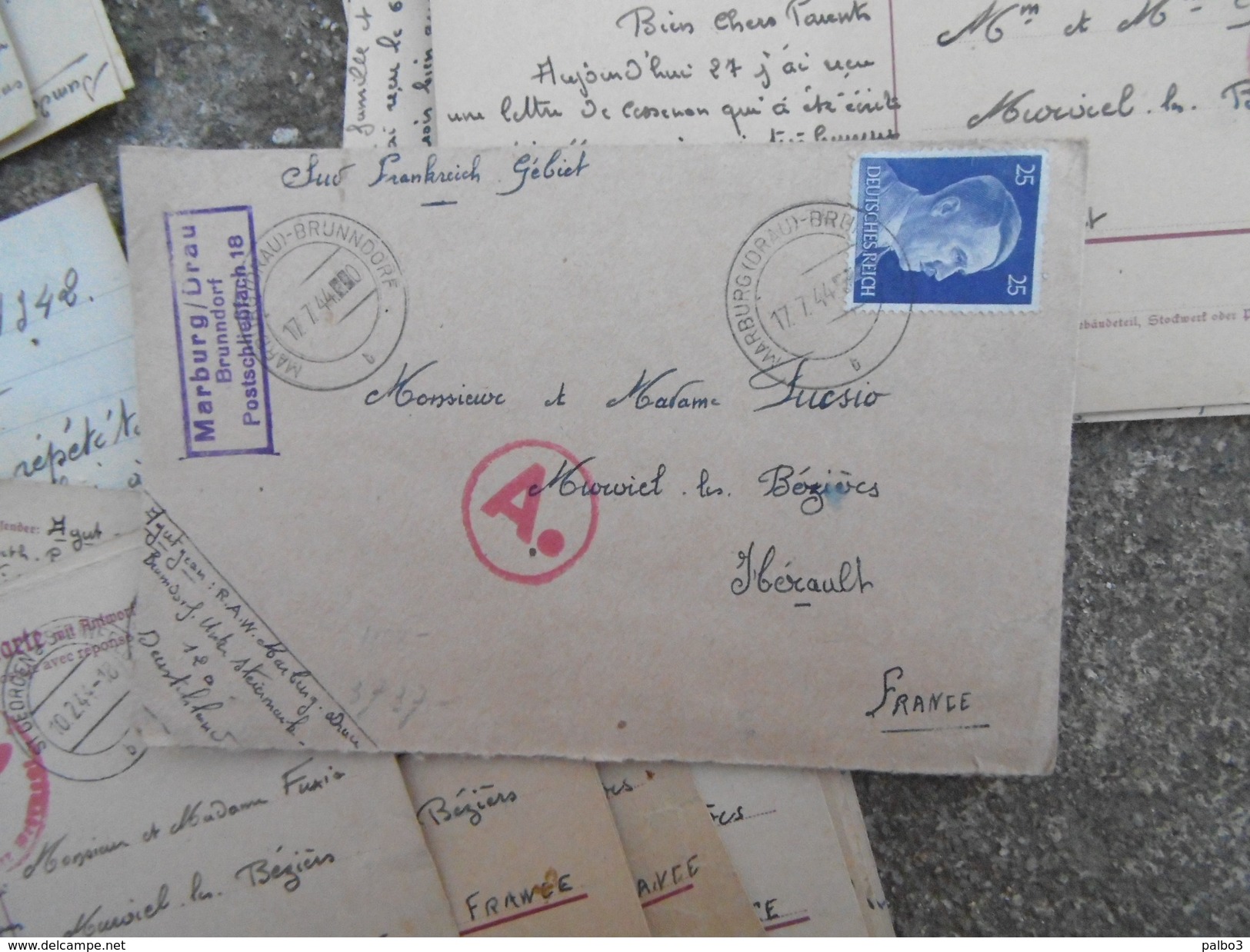 Lot de 180 Correspondance d'un Prisonnier de Guerre STALAG Polten Autriche + Carte Reichbahn