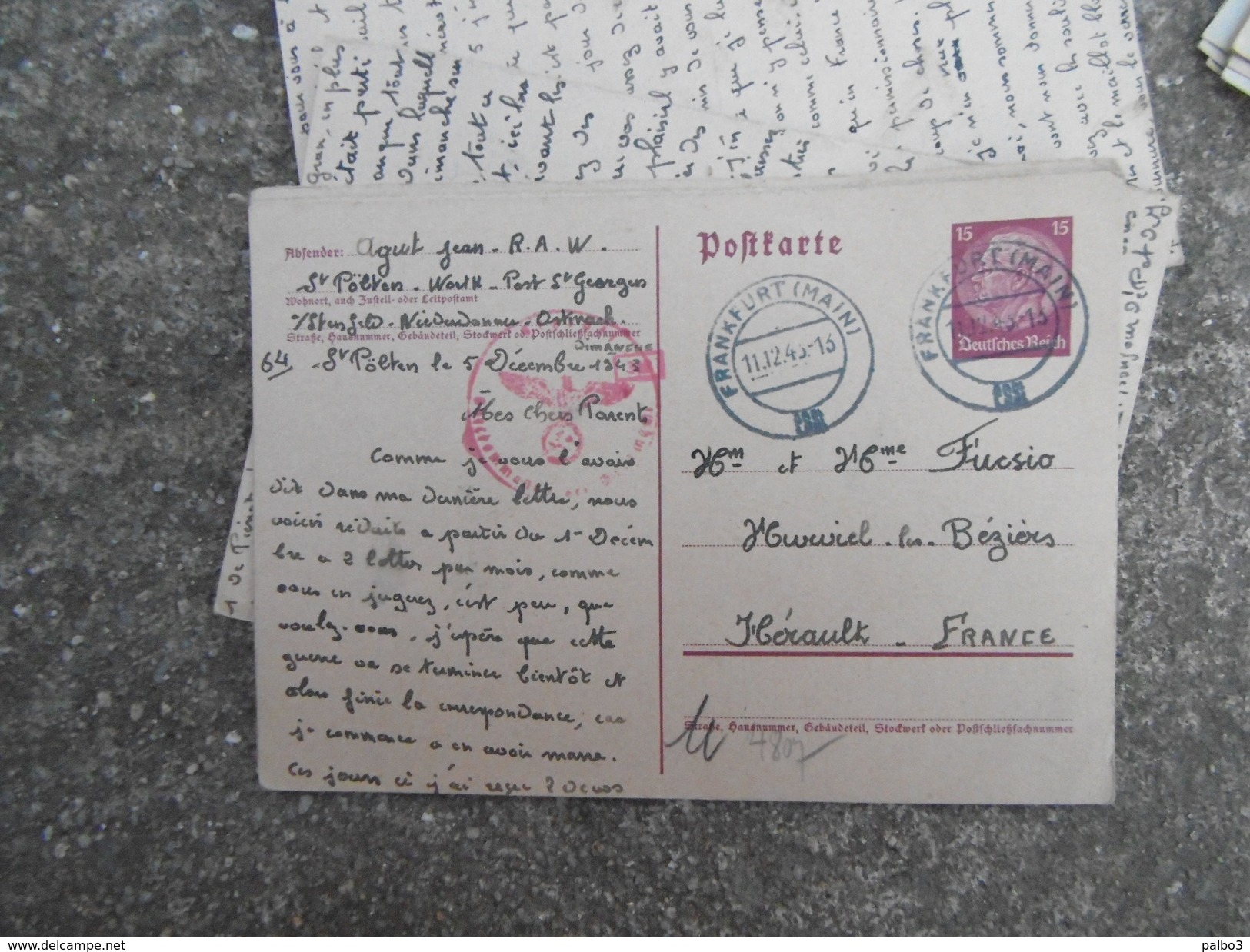 Lot de 180 Correspondance d'un Prisonnier de Guerre STALAG Polten Autriche + Carte Reichbahn