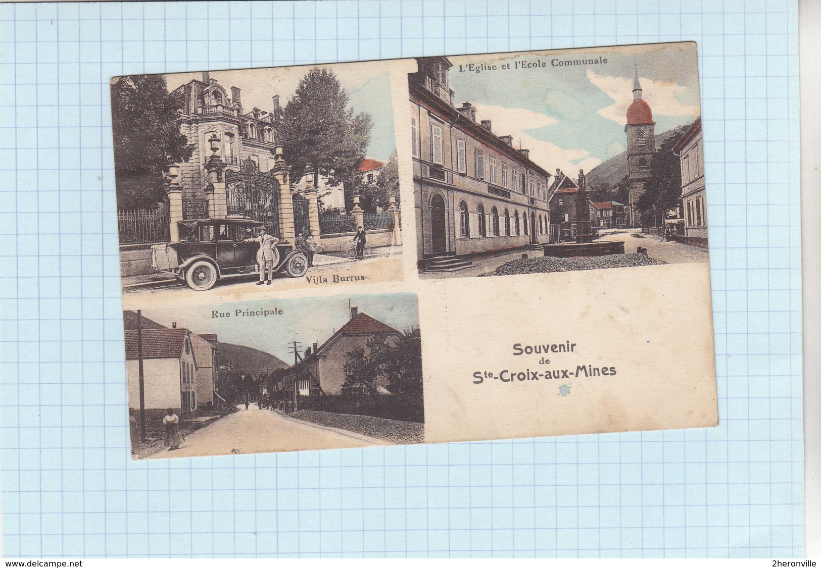 CPA - Souvenir De STE CROIX Aux MINES (Haut Rhin) - Villa Burrus - église Et école Communale  - Rue Principale - Sainte-Croix-aux-Mines