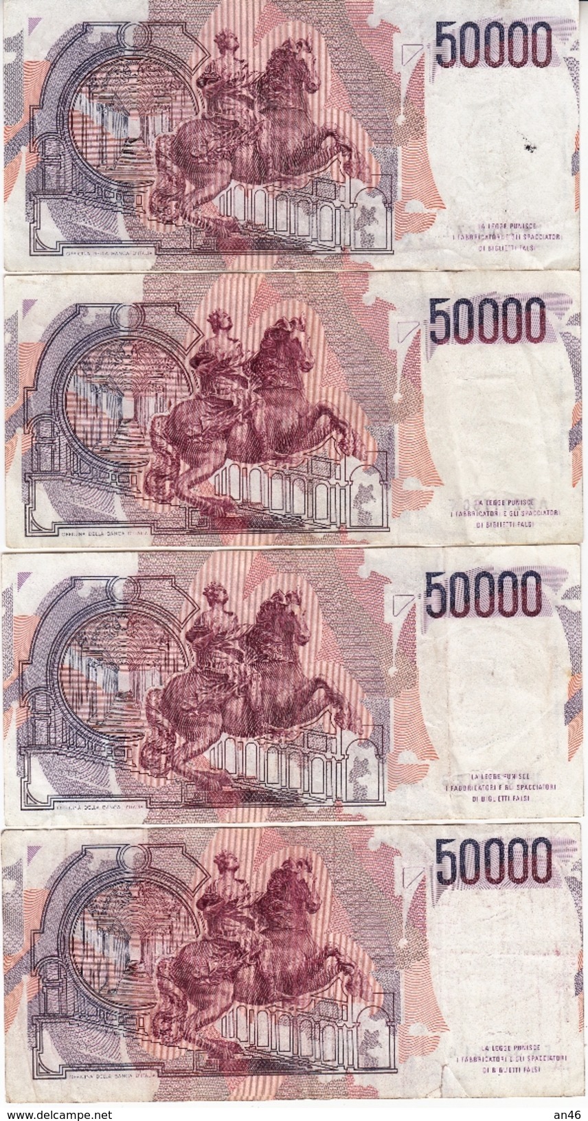 Lotto Di 4 Banconote Da 50.000_Cinquantamila Lire_Bernini_Dec.Min: 6 Febbraio 1984-Buona Conservazione_2 Scan- - Altri & Non Classificati