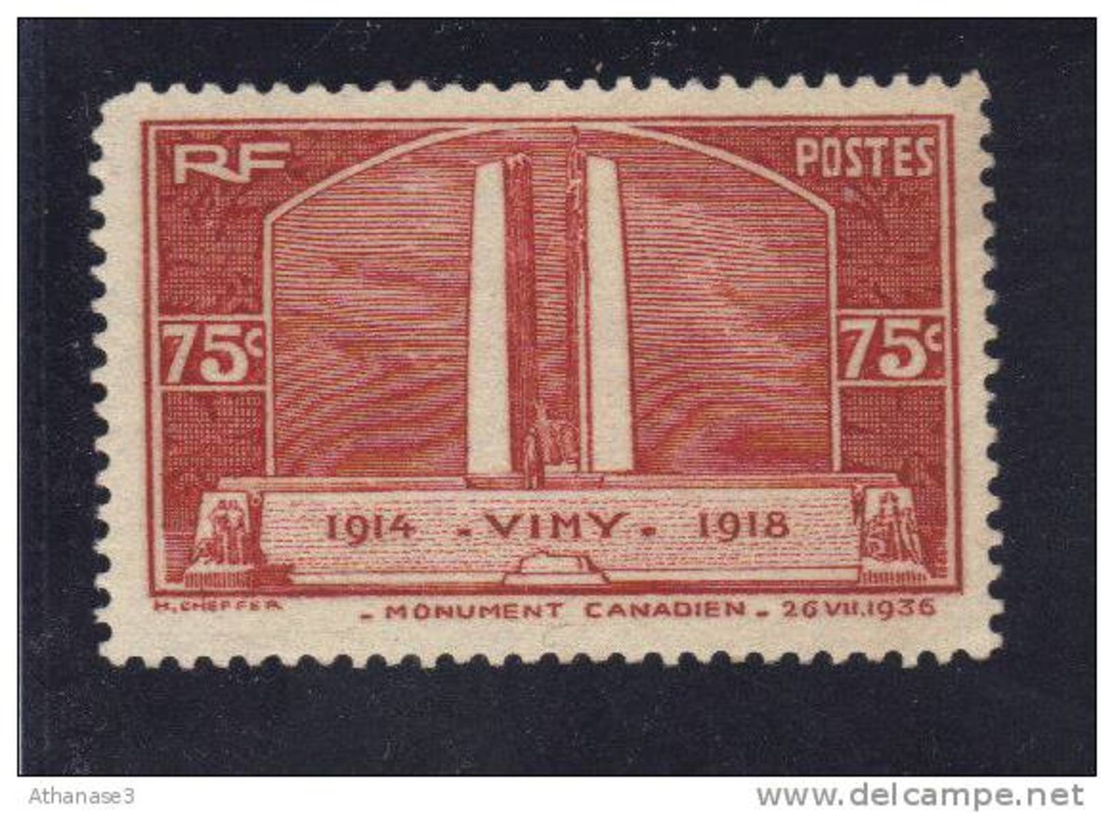 FRANCE N°316*    (1936)   Monument De Vimy - Unused Stamps