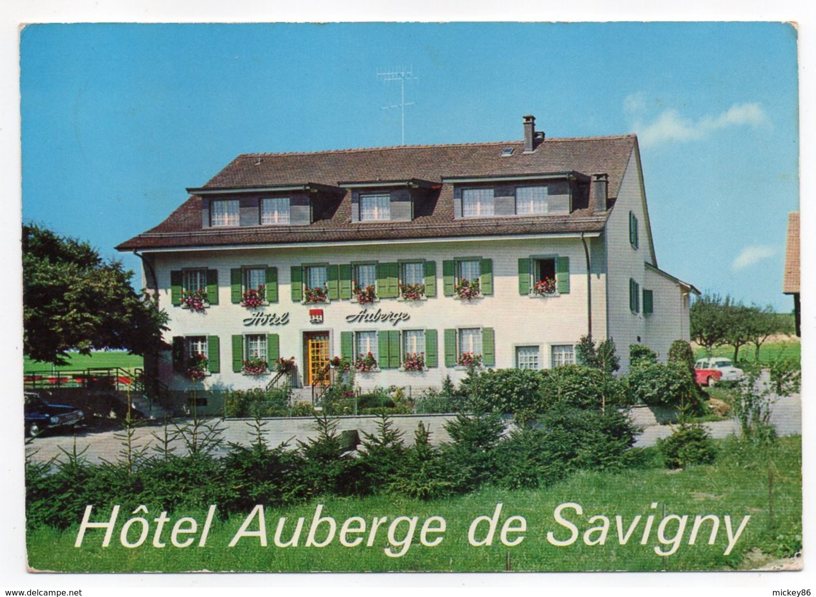 Suisse--VD--SAVIGNY--Hotel-Auberge De Savigny--cpsm 15 X 10 éd Brugger--carte Publicitaire.....à Saisir - Savigny