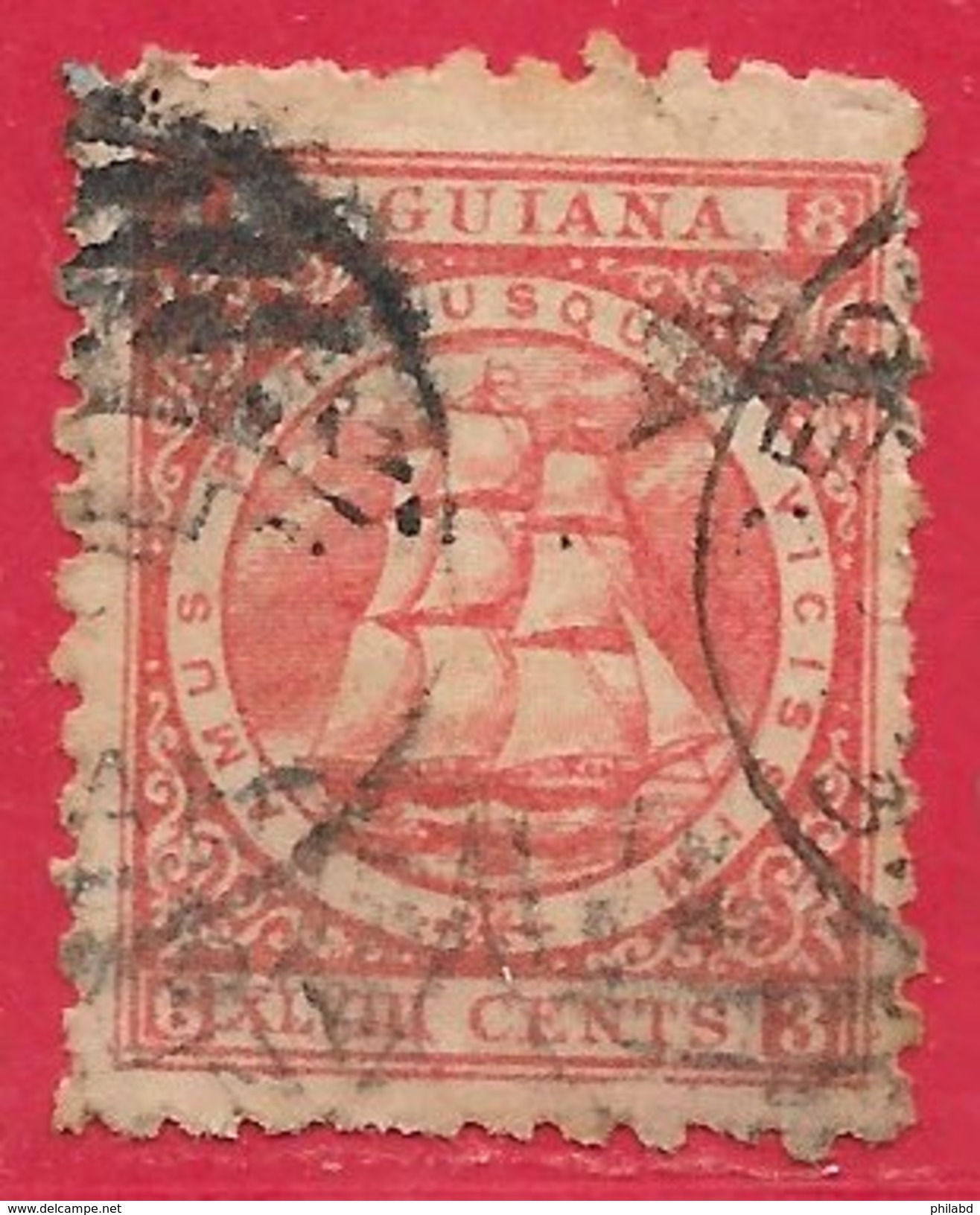 Guyane Britannique N°32 48c Rouge-carmin (dentelé 10) 1863-75 O - Guyane Britannique (...-1966)