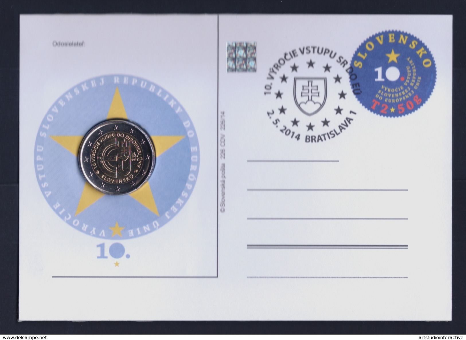 2014 SLOVACCHIA "10° ANN. ADESIONE UNIONE EUROPEA" 2 EURO COMMEMORATIVO FDC (BUSTA FILATELICO / NUMISMATICA) - Slovacchia