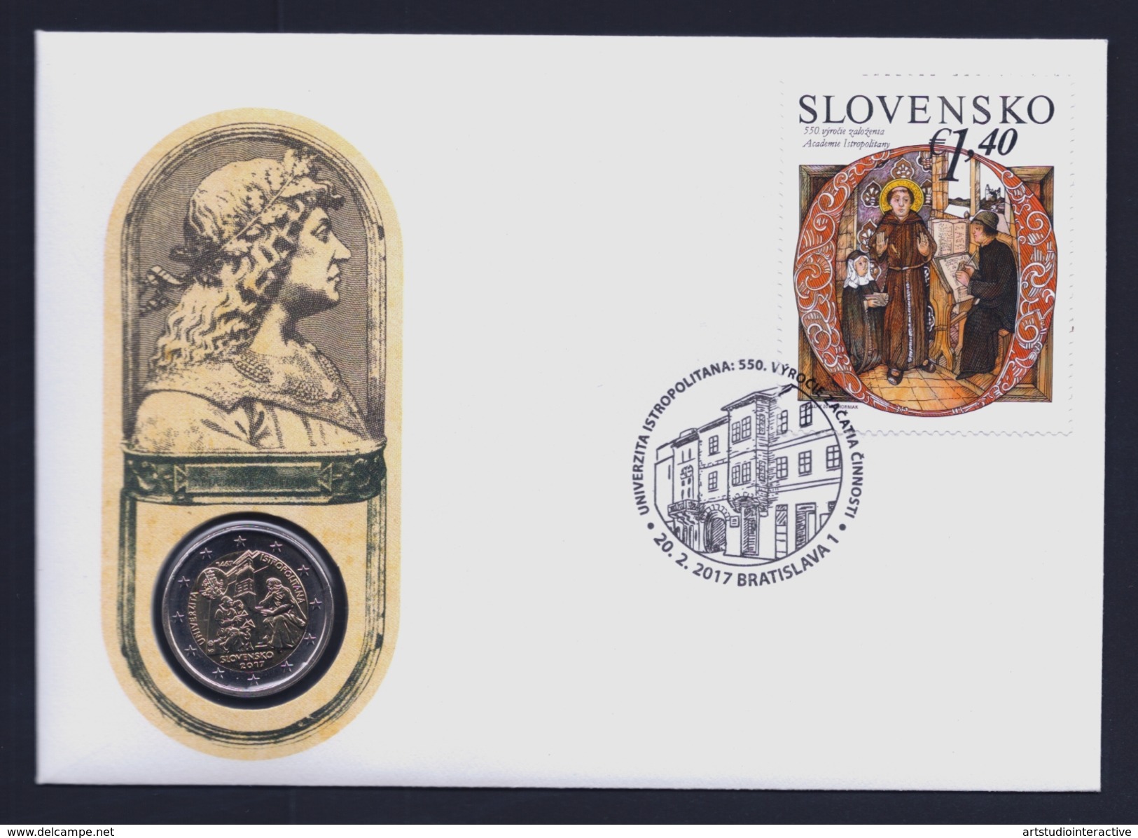 2017 SLOVACCHIA "UNIVERSITA' ISTROPOLITANA" 2 EURO COMMEMORATIVO FDC (BUSTA FILATELICO / NUMISMATICA) - Slovacchia