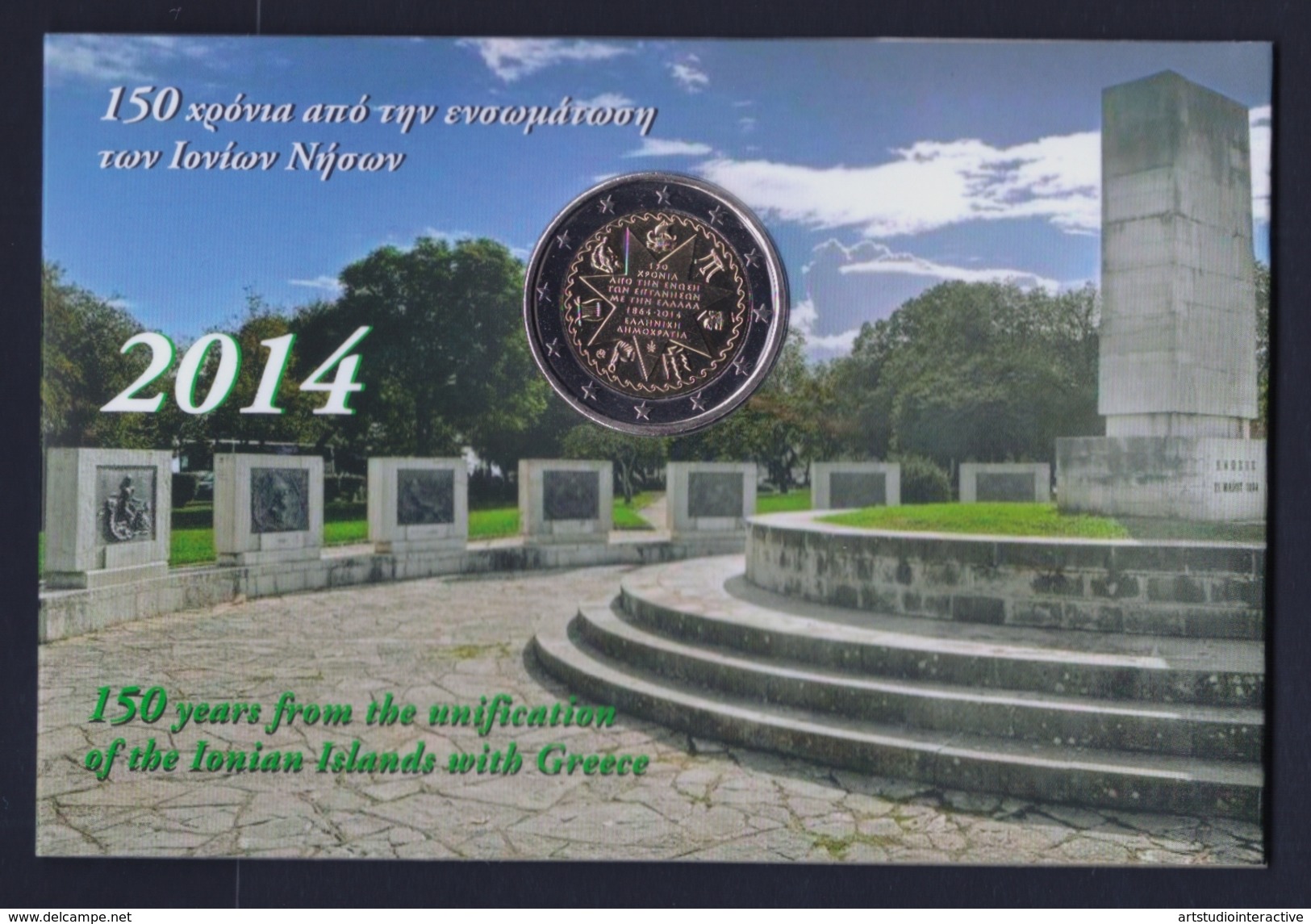 2014 GRECIA "150 ANN. UNIONE ISOLE IONIE ALLA GRECIA" 2 EURO COMMEMORATIVO FDC (FOLDER) - Grecia