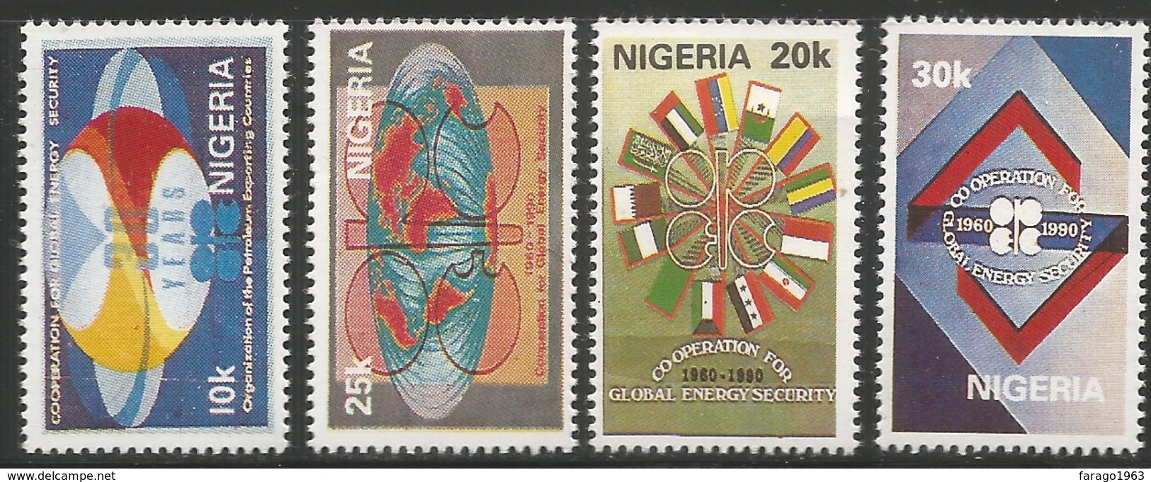 1990 Nigeria OPEC Petroleum Flags Complete Set Of 4 MNH - Nigeria (1961-...)