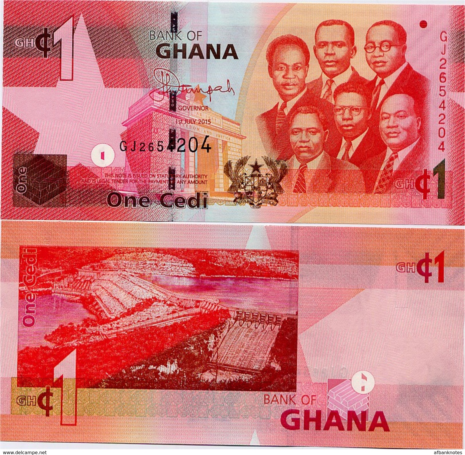 GHANA       1 Cedi       P-37f       1.7.2015       UNC - Ghana