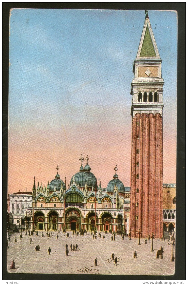 Italy 1923 Venice Venezia St. Mark's Square And Bell View Picture Post Card # 137 - Other & Unclassified