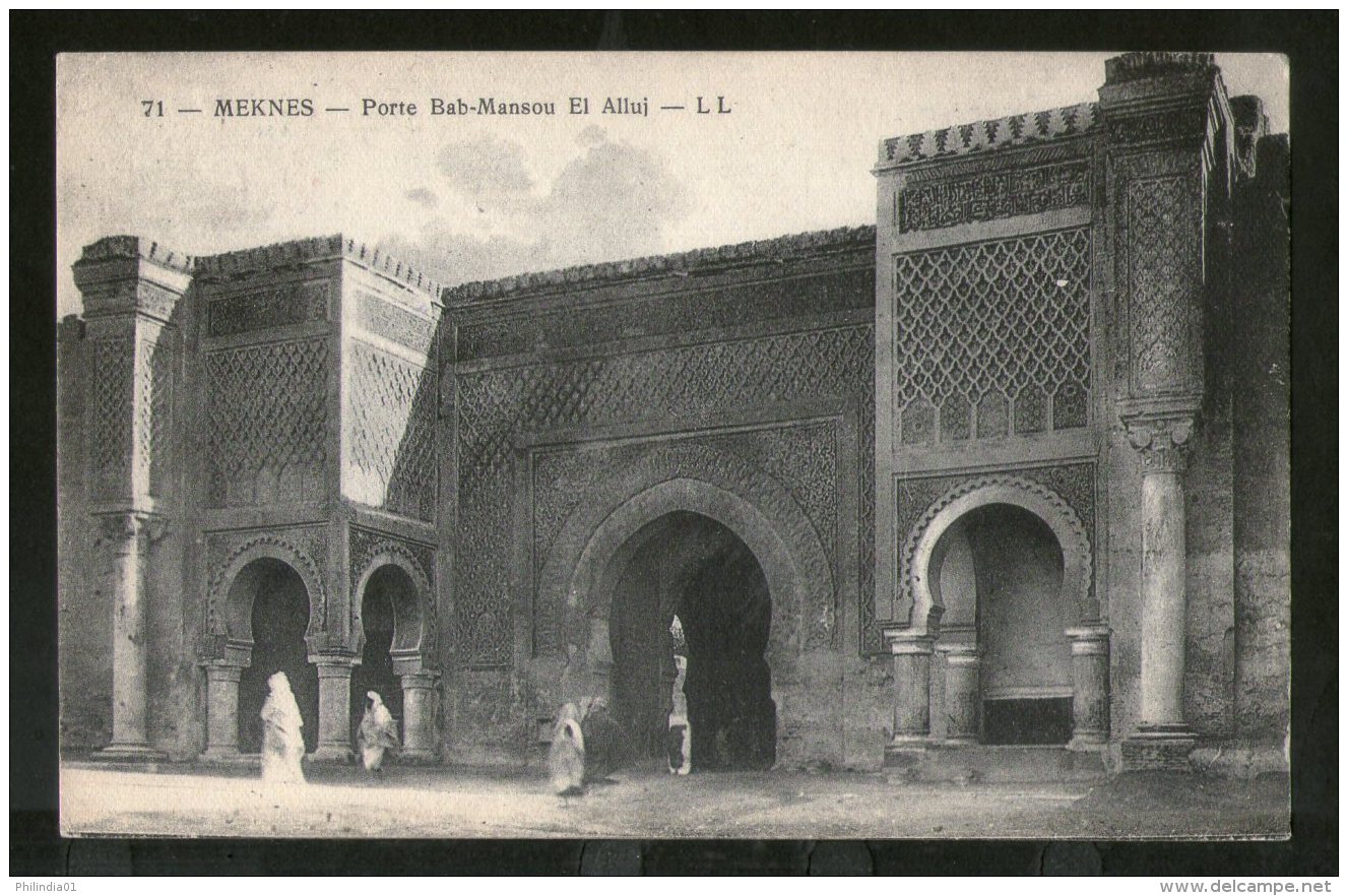 Morocco 1927 Meknes Bab Mansour Gate View / Picture Post Card To France # 125 - Meknes