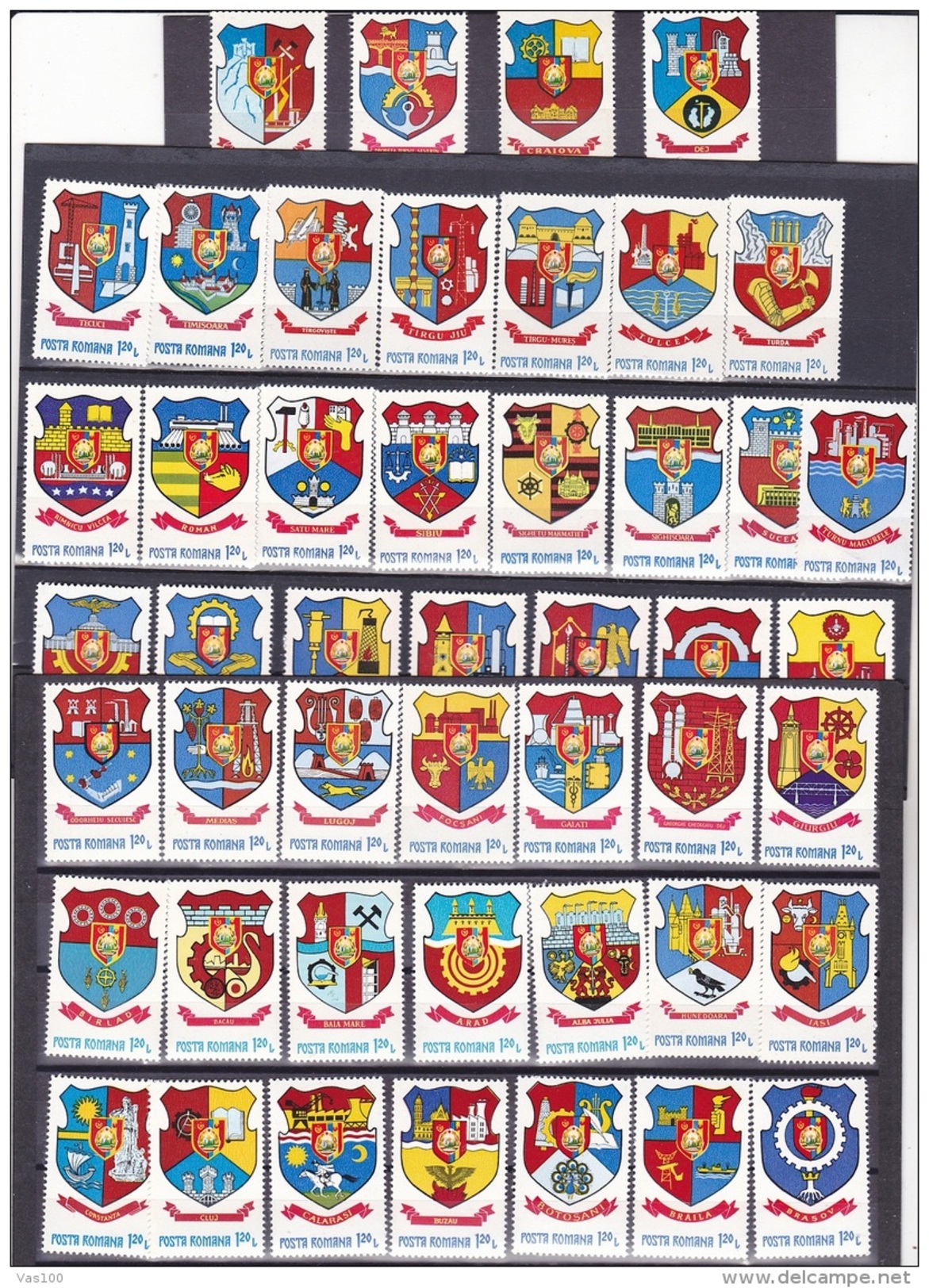 # 184  COAT OF ARMS FROM 994-1002, 1979, 1980, Mi 3633/57, 3681/02, MNH**, FULL SET 47 STAMPS, ROMANIA - Timbres