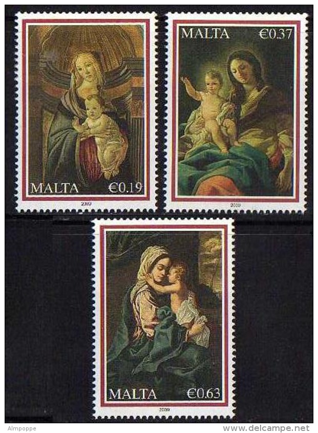 Ref. M1-V2009-01 MALTA 2009 CHRISTMAS, RELIGION - PAINTING, SET MINT MNH 3V - Malte