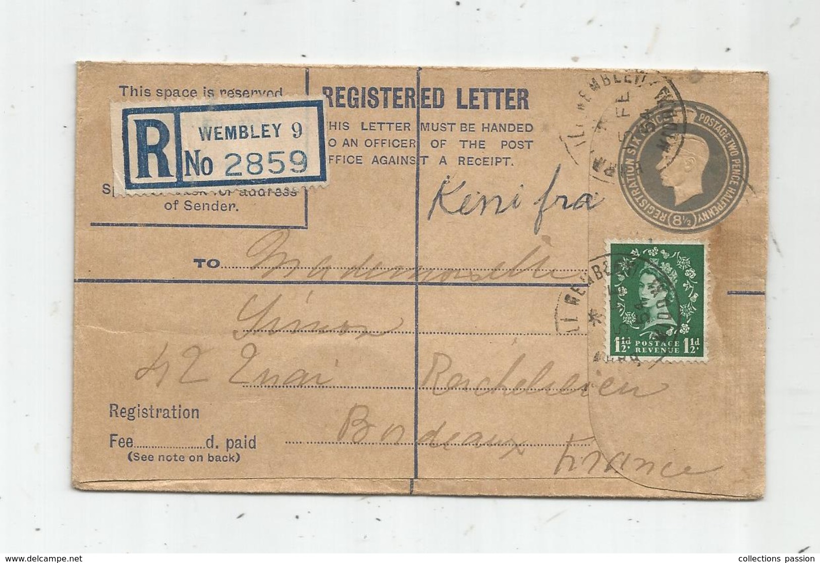 Entier Postal , Registered Letter , R WEMBLEY , 1954 , 2 Scans - Luftpost & Aerogramme