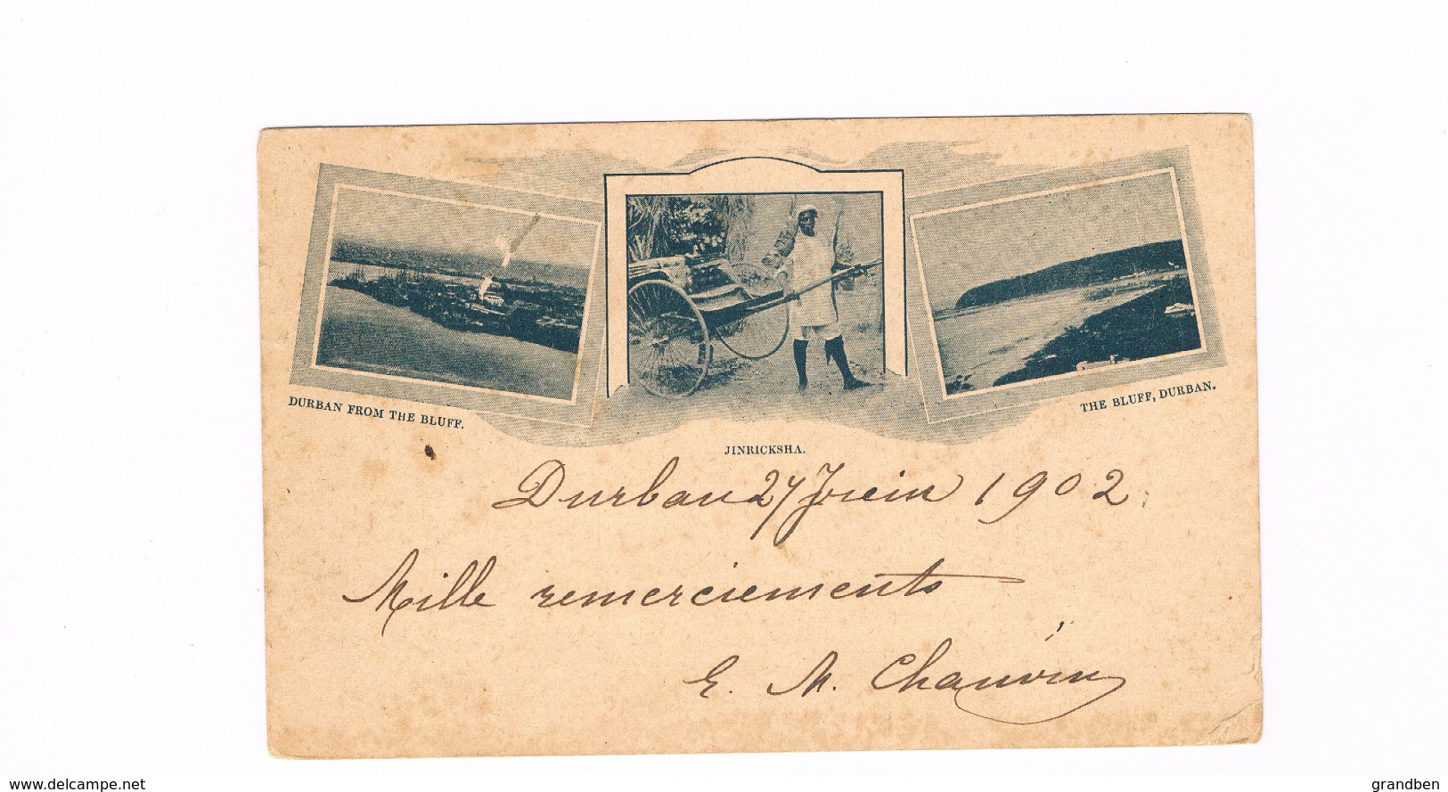 NATAL ENTIER OBLITERE 1907 VOITURE A BRAS PORTEUR JINRICKSHA  + VUES DIVERSES DURBAN  2 SCANS - Autos