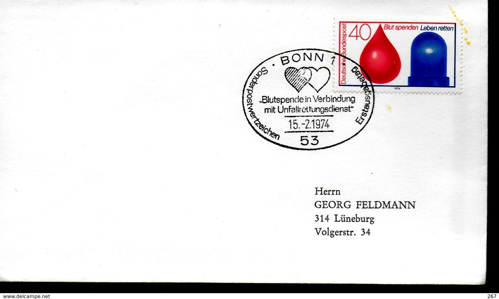 ALLEMAGNE    FDC   1974  Croix Rouge  Don Du Sang Secours Accidents  Coeur - First Aid