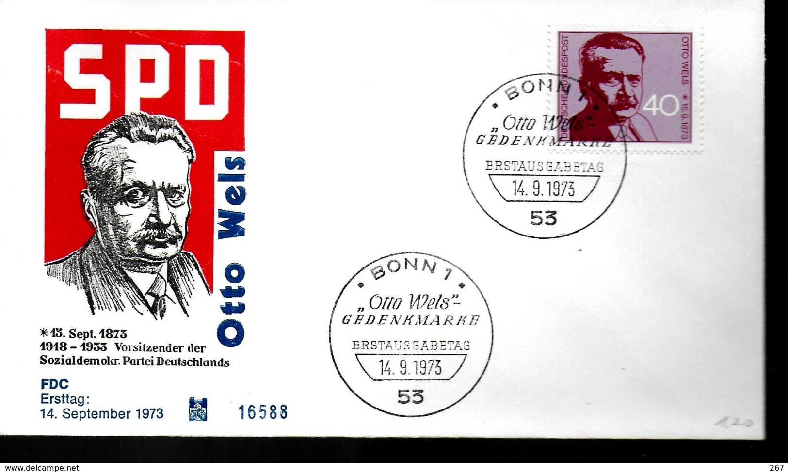 ALLEMAGNE     FDC    1973  Otto Wels  Politicien - Sonstige & Ohne Zuordnung