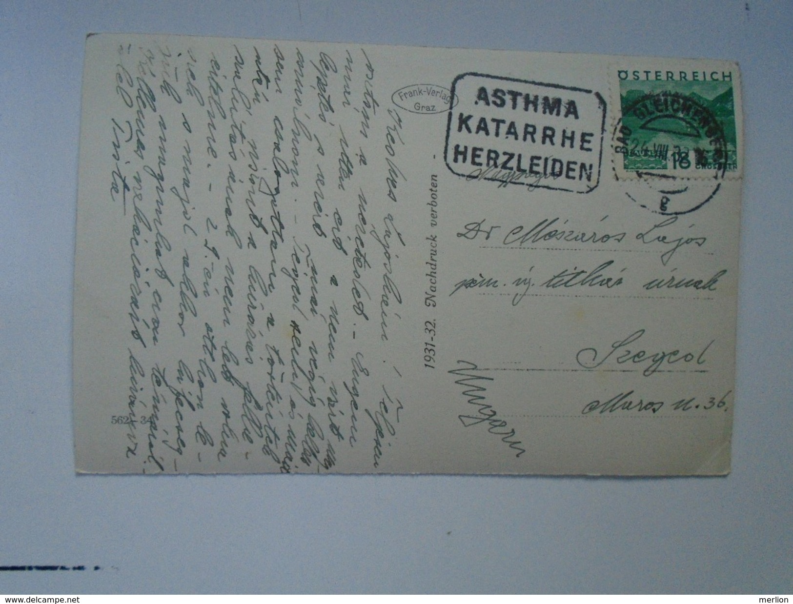 D149567 Austria Bad Gleichenberg - Steiermark - Adv. Asthma Katarrhe  Herzleiden  Ca 1930 - Bad Gleichenberg