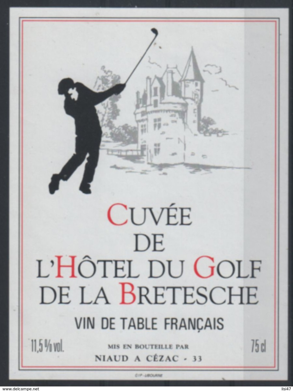THEME SPORT étiquette De Vin CUVEE DE L'HOTEL DU GOLF DE LA BRETESCHE - Golf