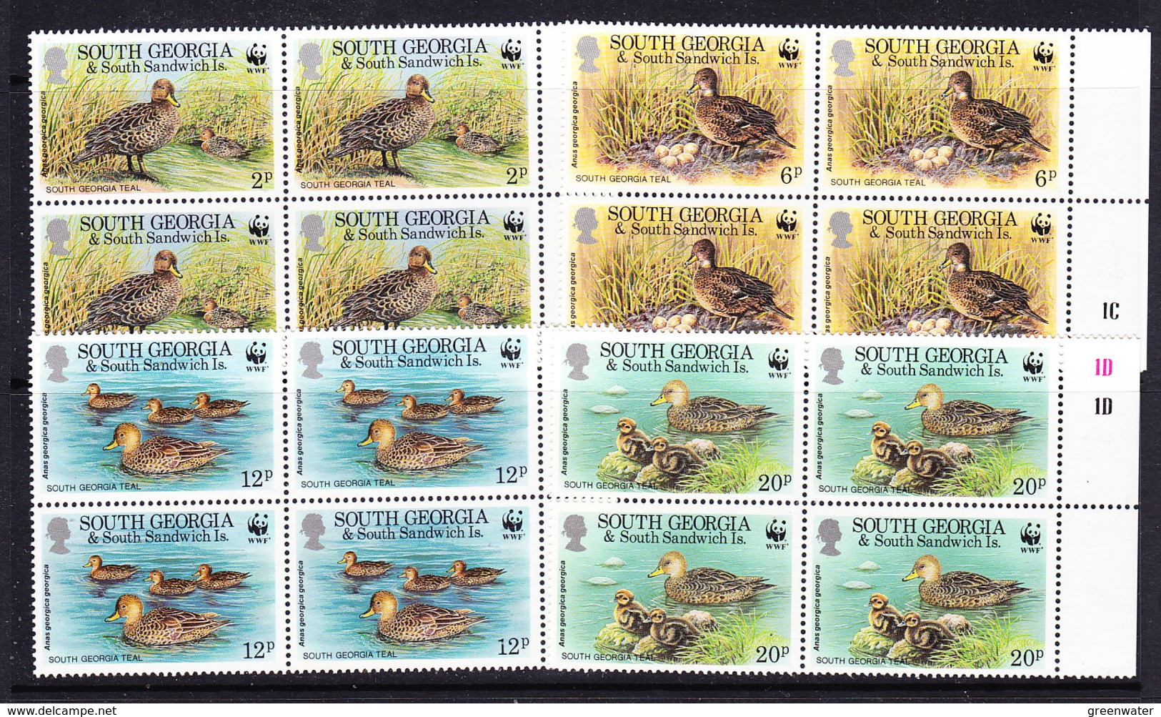 South Georgia 1992 WWF/Teals 4v Bl Of 4 ** Mnh (35766) - Zuid-Georgia