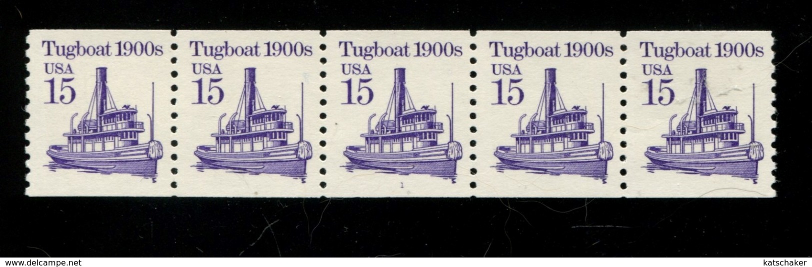 450368412 USA 1988 ** MNH SCOTT 2260 TUGBOAT 1900S PCN STRIP OF 5 NUMBER 1 - Rollen (Plaatnummers)