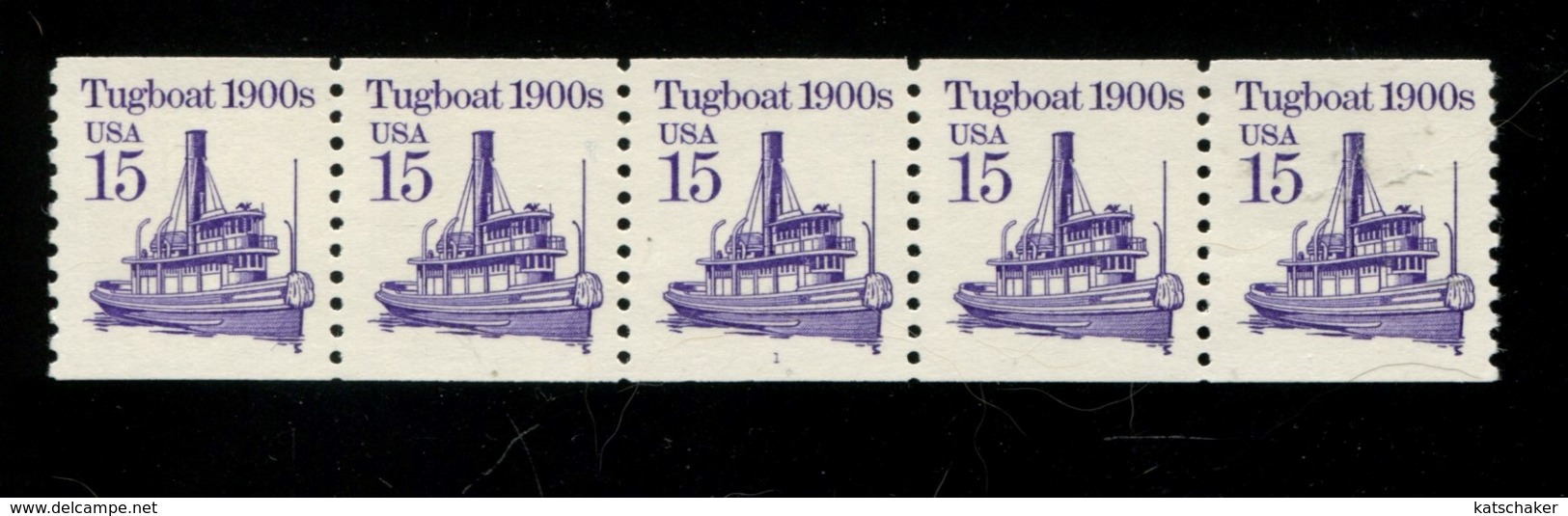 450368412 USA 1988 ** MNH SCOTT 2260 TUGBOAT 1900S PCN STRIP OF 5 NUMBER 1 - Coils (Plate Numbers)